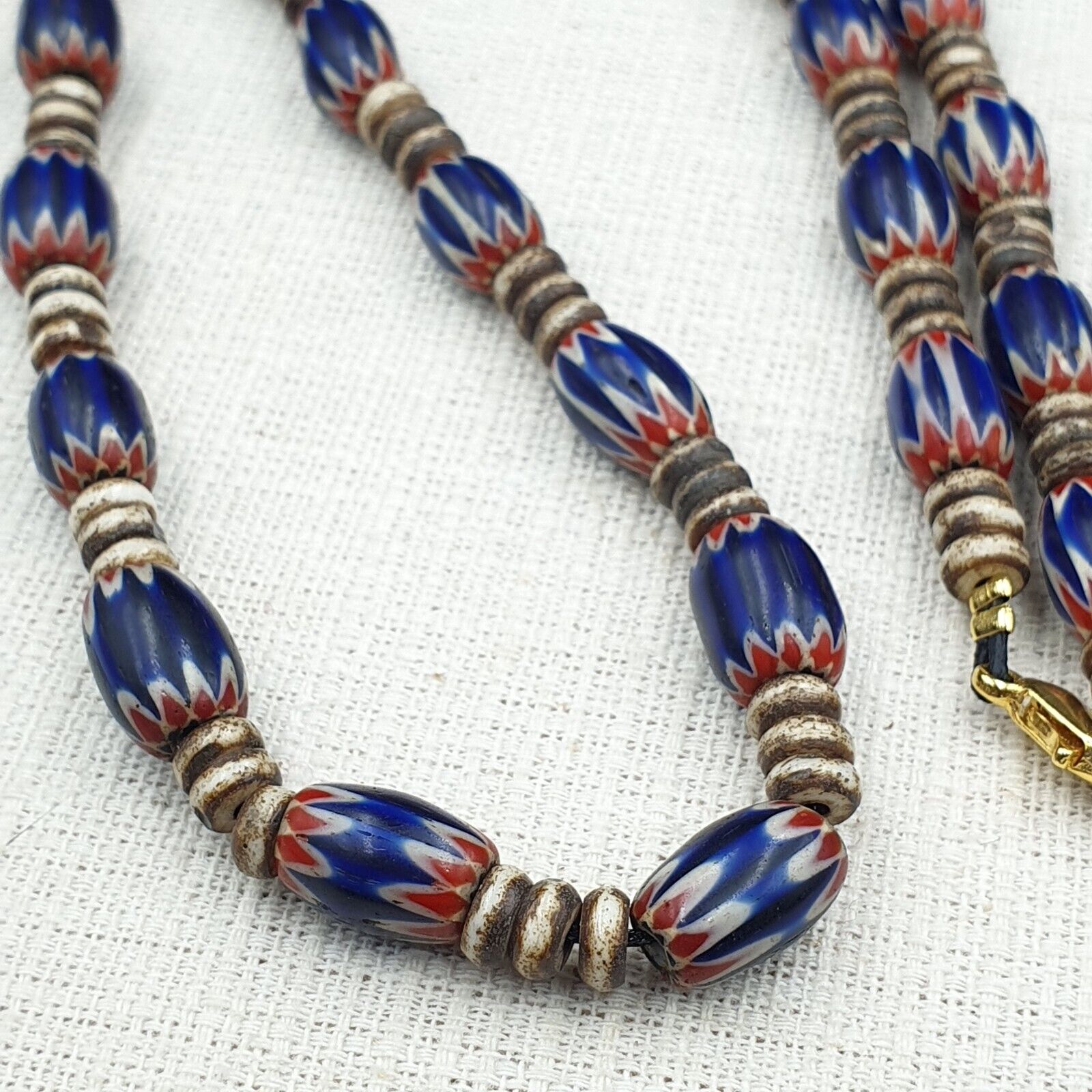 Antique Venetian Chevron and And yalk bone Trade Beads Necklace