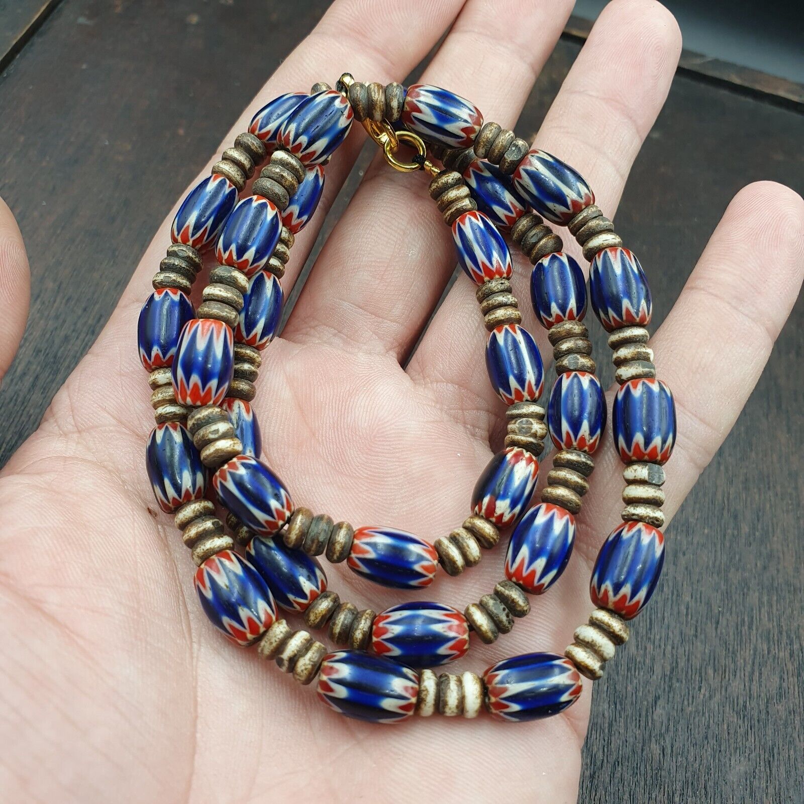 Antique Venetian Chevron and And yalk bone Trade Beads Necklace