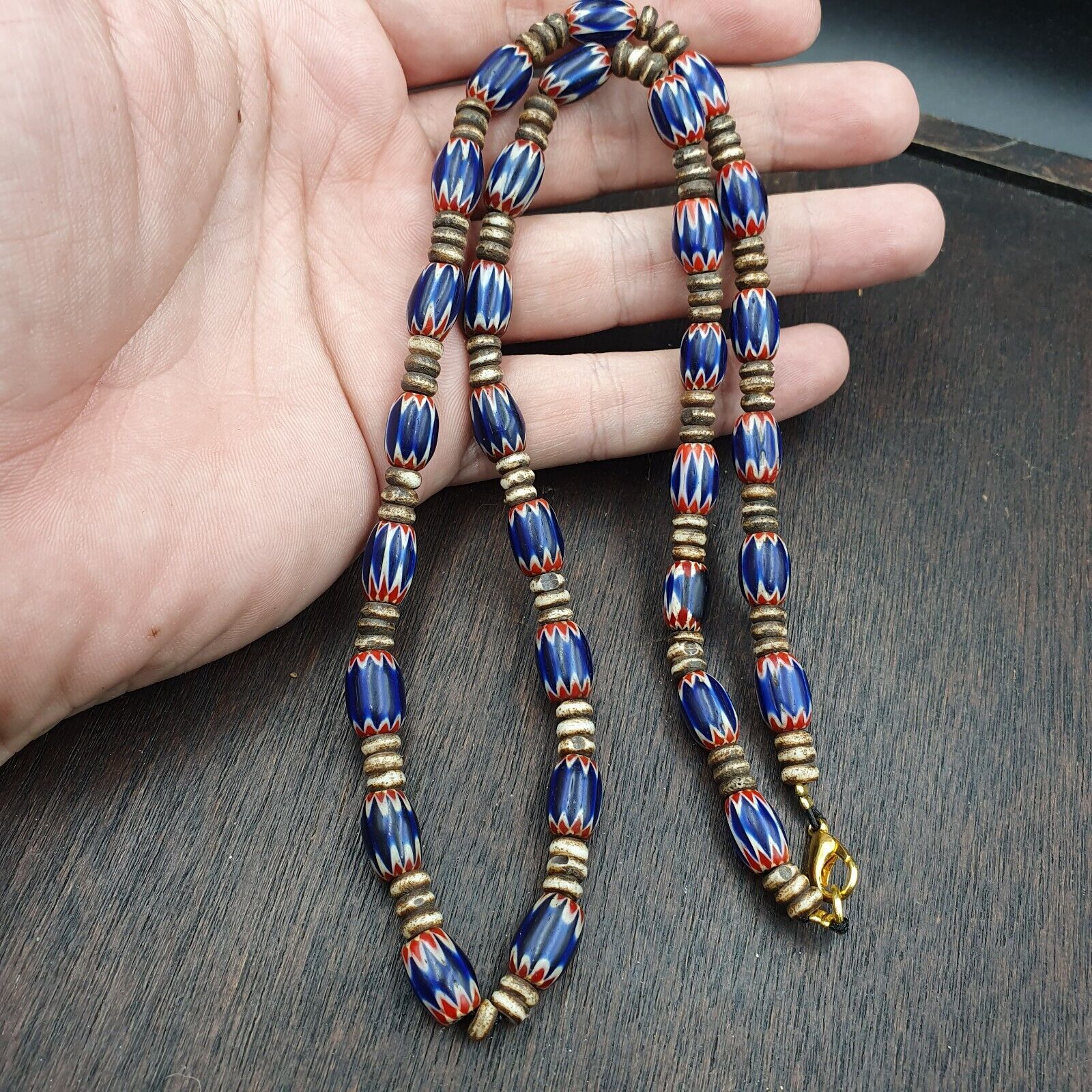 Antique Venetian Chevron and And yalk bone Trade Beads Necklace