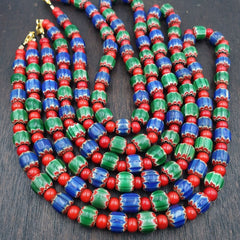 Whispers of History Vintage Venetian Style Blue and Green Chevron Beads Necklace
