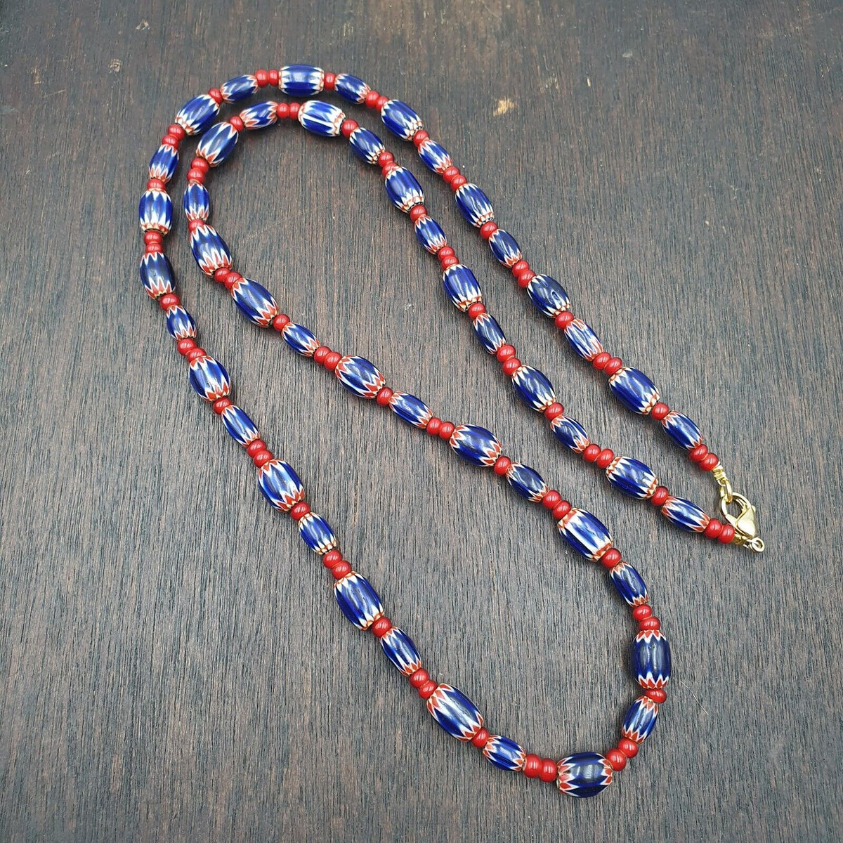 Mystique of Antiquity Vintage Venetian White Heart Blue Chevron Beads Necklace