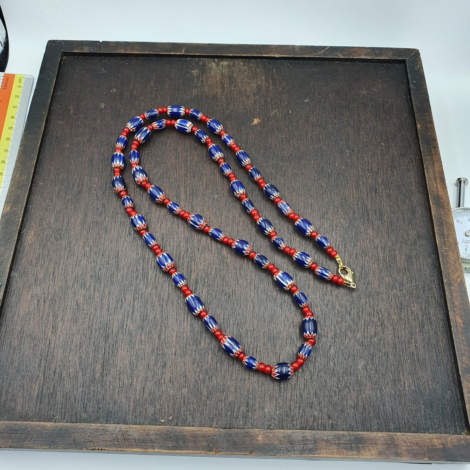 Mystique of Antiquity Vintage Venetian White Heart Blue Chevron Beads Necklace