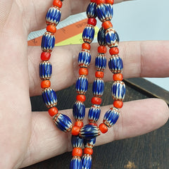 Beads of Antiquity Vintage Venetian White Heart and Blue Chevron Beads Necklace
