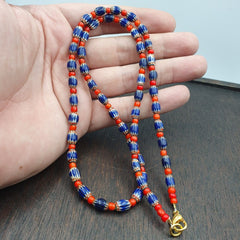 Beads of Antiquity Vintage Venetian White Heart and Blue Chevron Beads Necklace