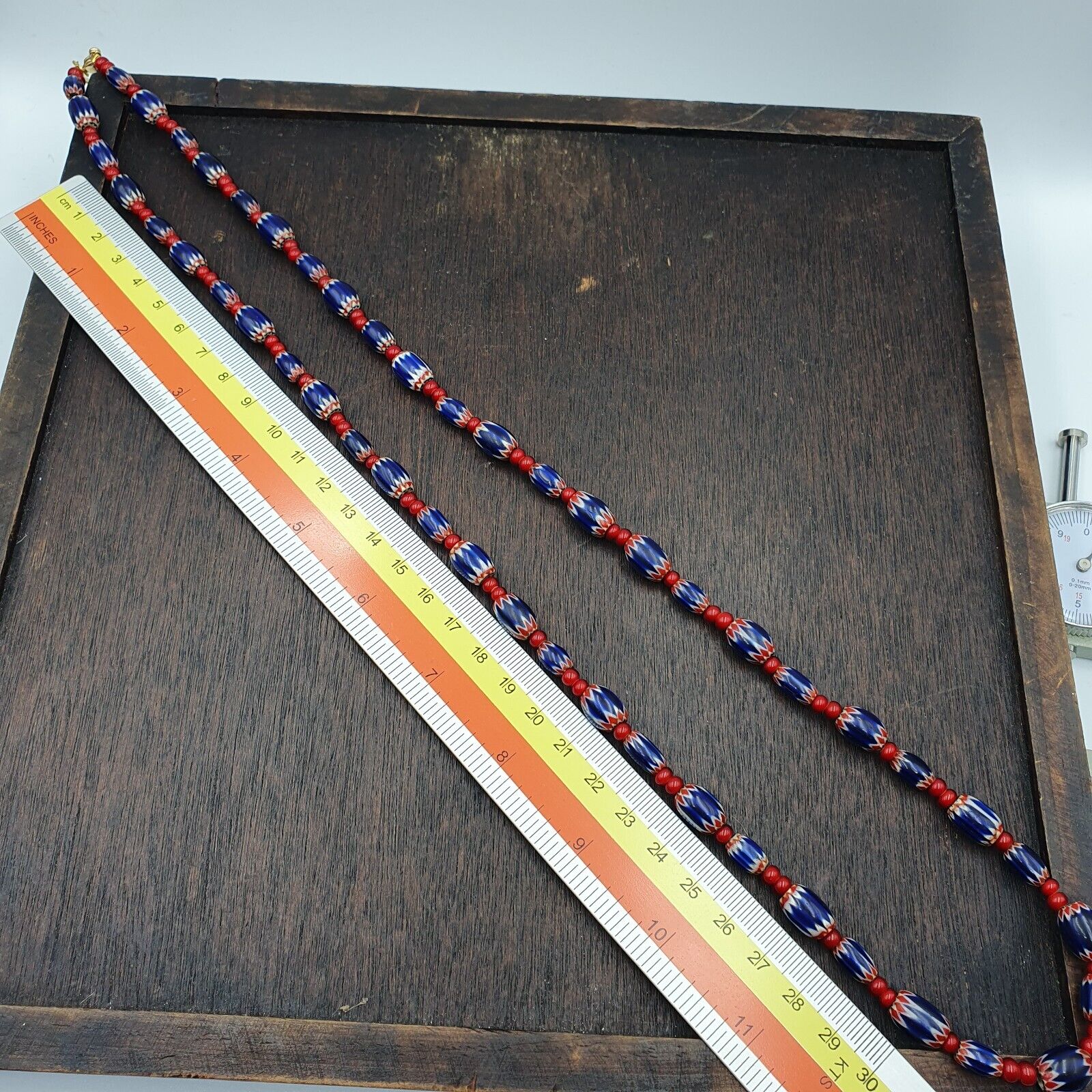 Mystique of Antiquity Vintage Venetian White Heart Blue Chevron Beads Necklace