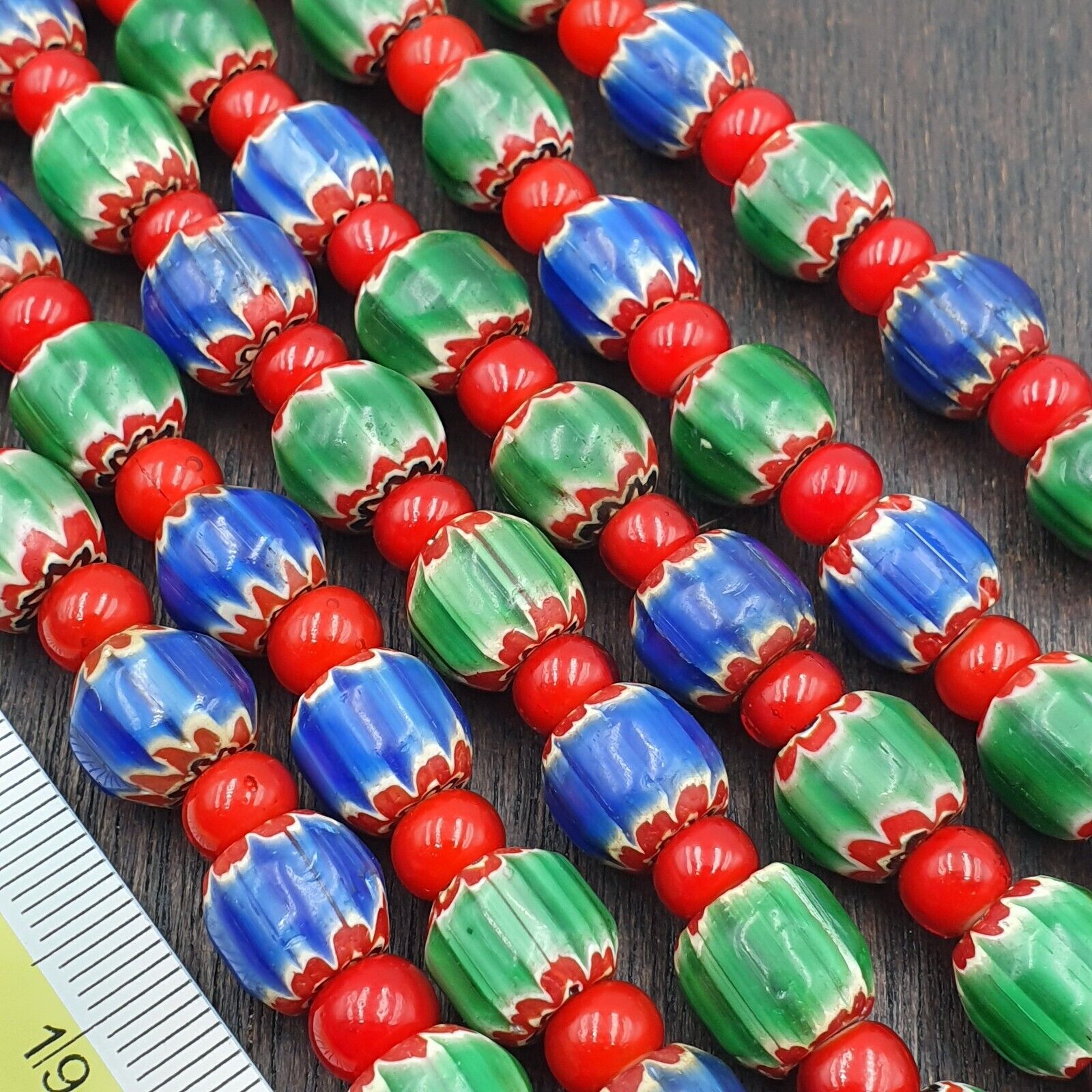 Whispers of History Vintage Venetian Style Blue and Green Chevron Beads Necklace