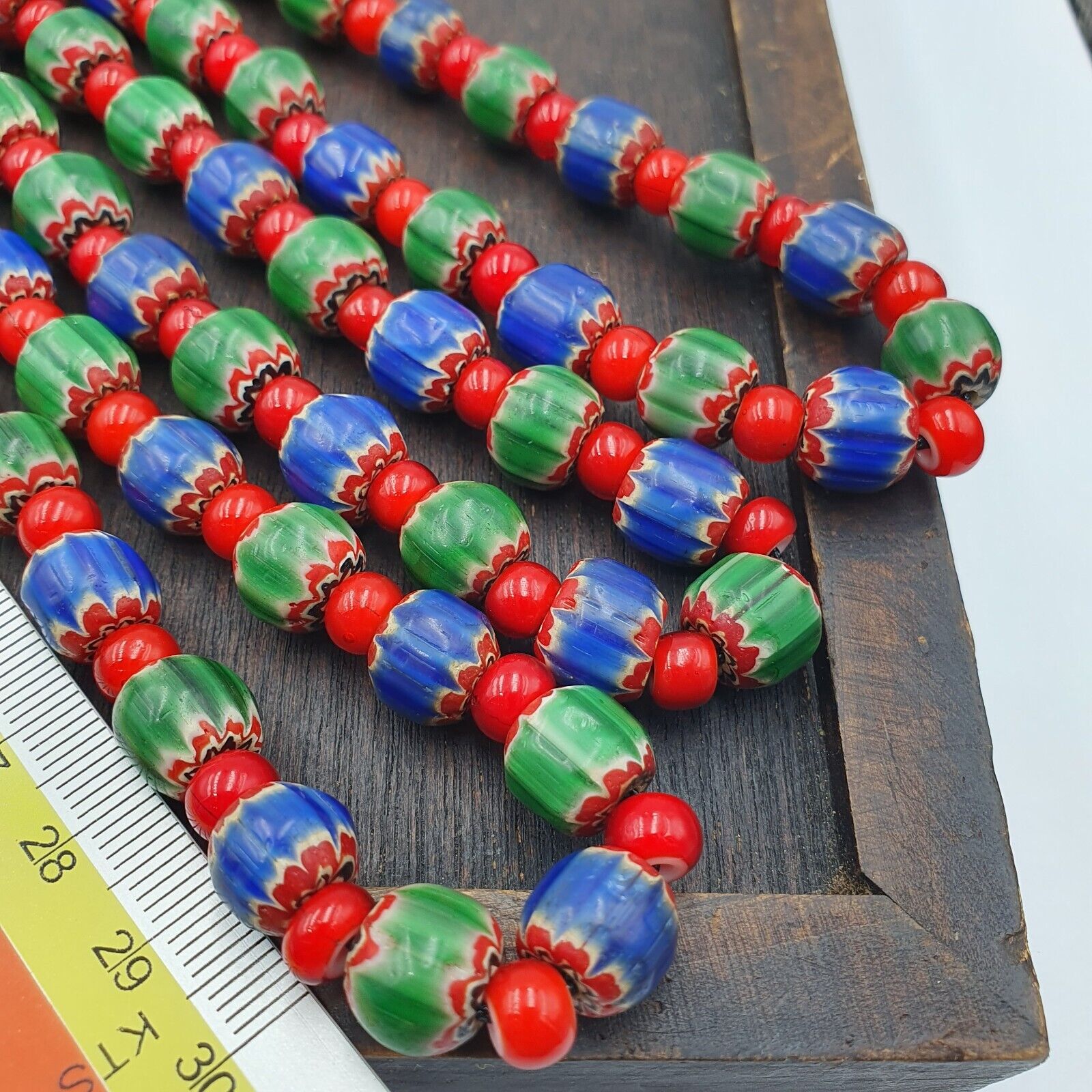 Whispers of History Vintage Venetian Style Blue and Green Chevron Beads Necklace