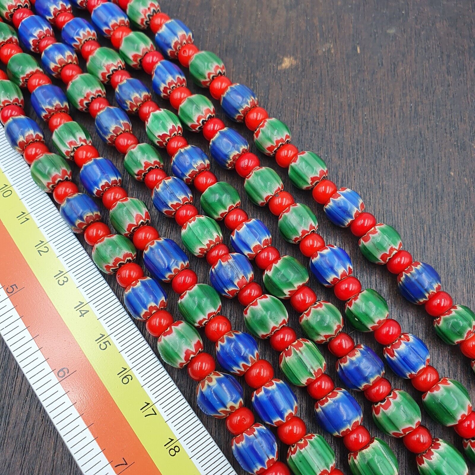 Whispers of History Vintage Venetian Style Blue and Green Chevron Beads Necklace