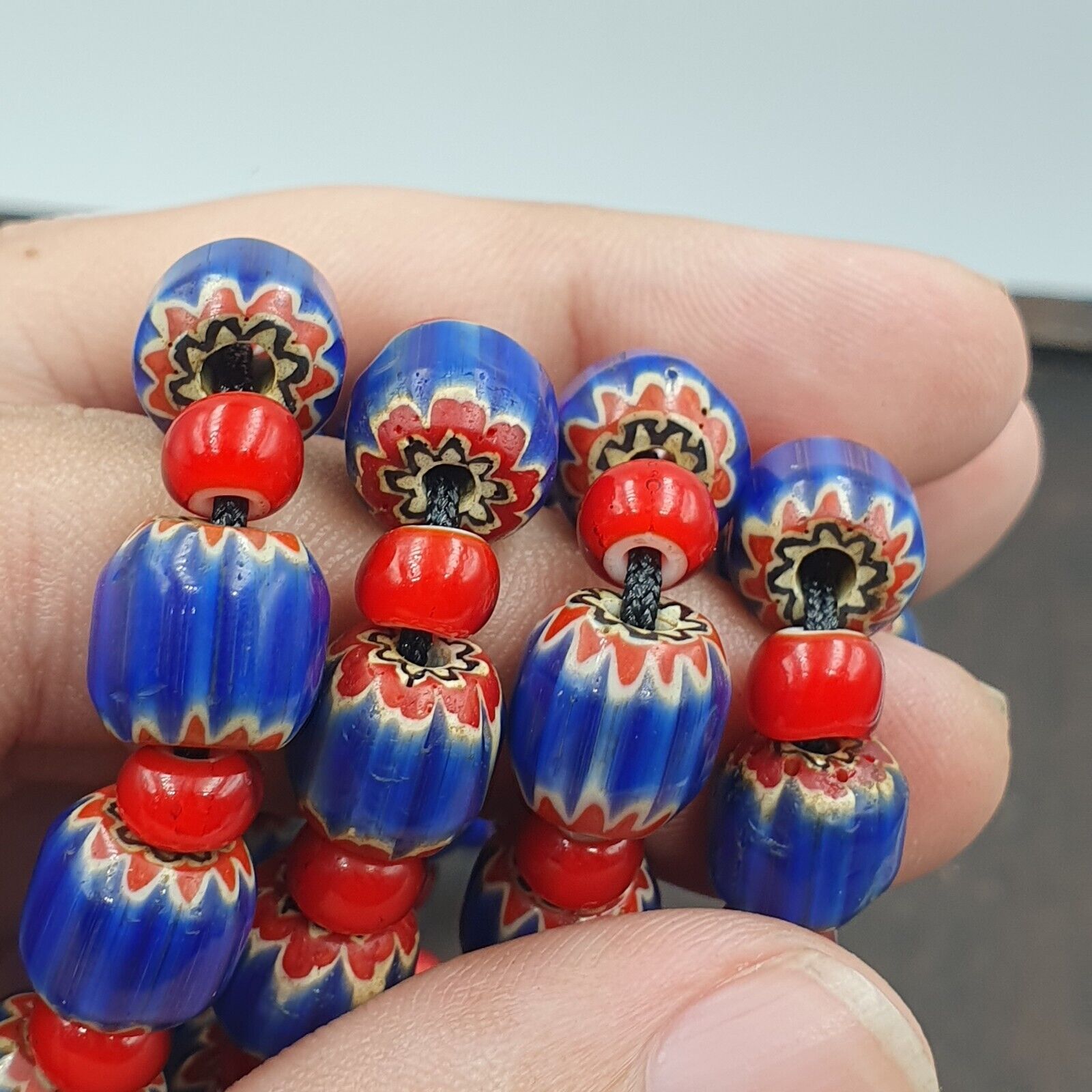 Heritage Jewels: Handcrafted Vintage Venetian Style Blue Chevron Beads Necklace