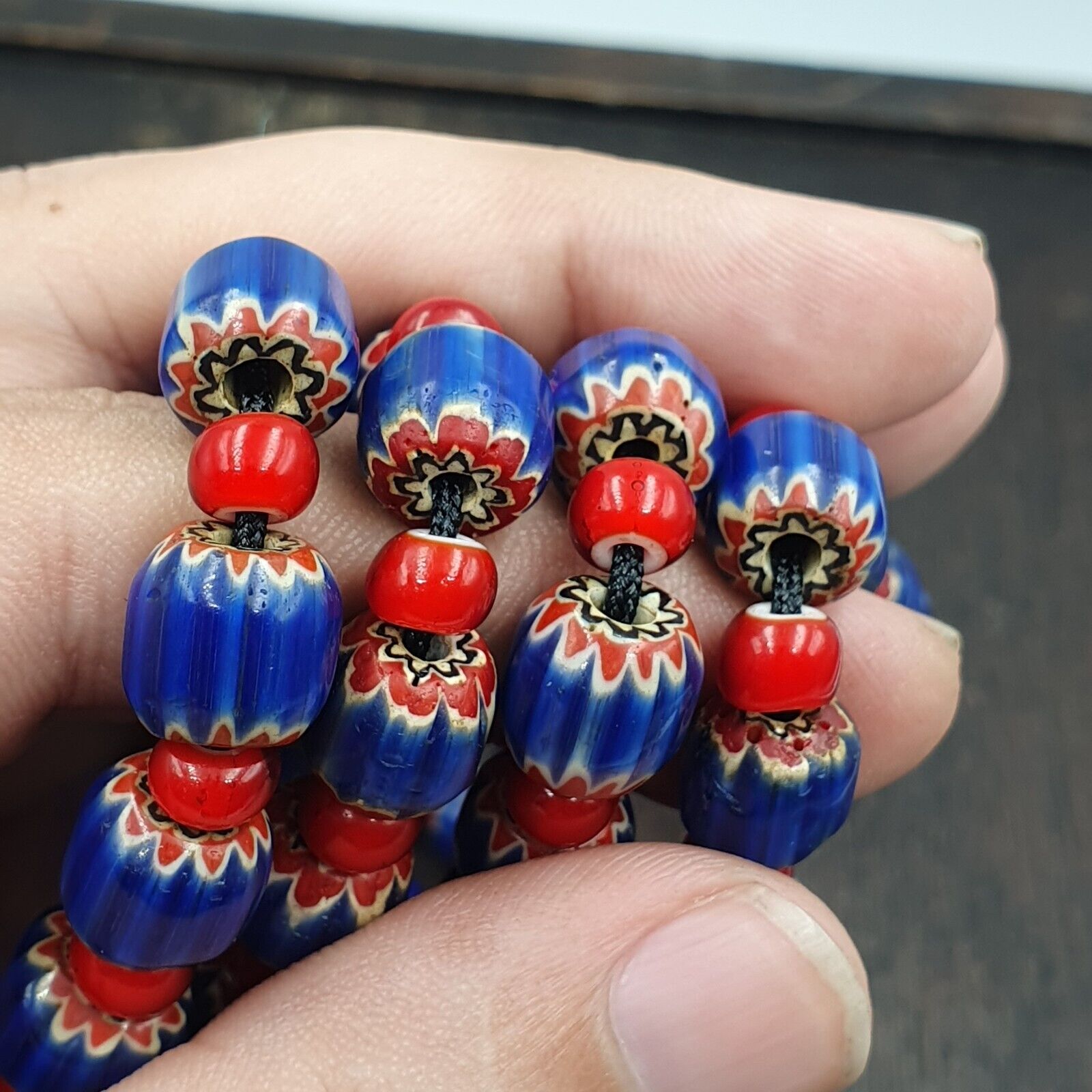 Heritage Jewels: Handcrafted Vintage Venetian Style Blue Chevron Beads Necklace