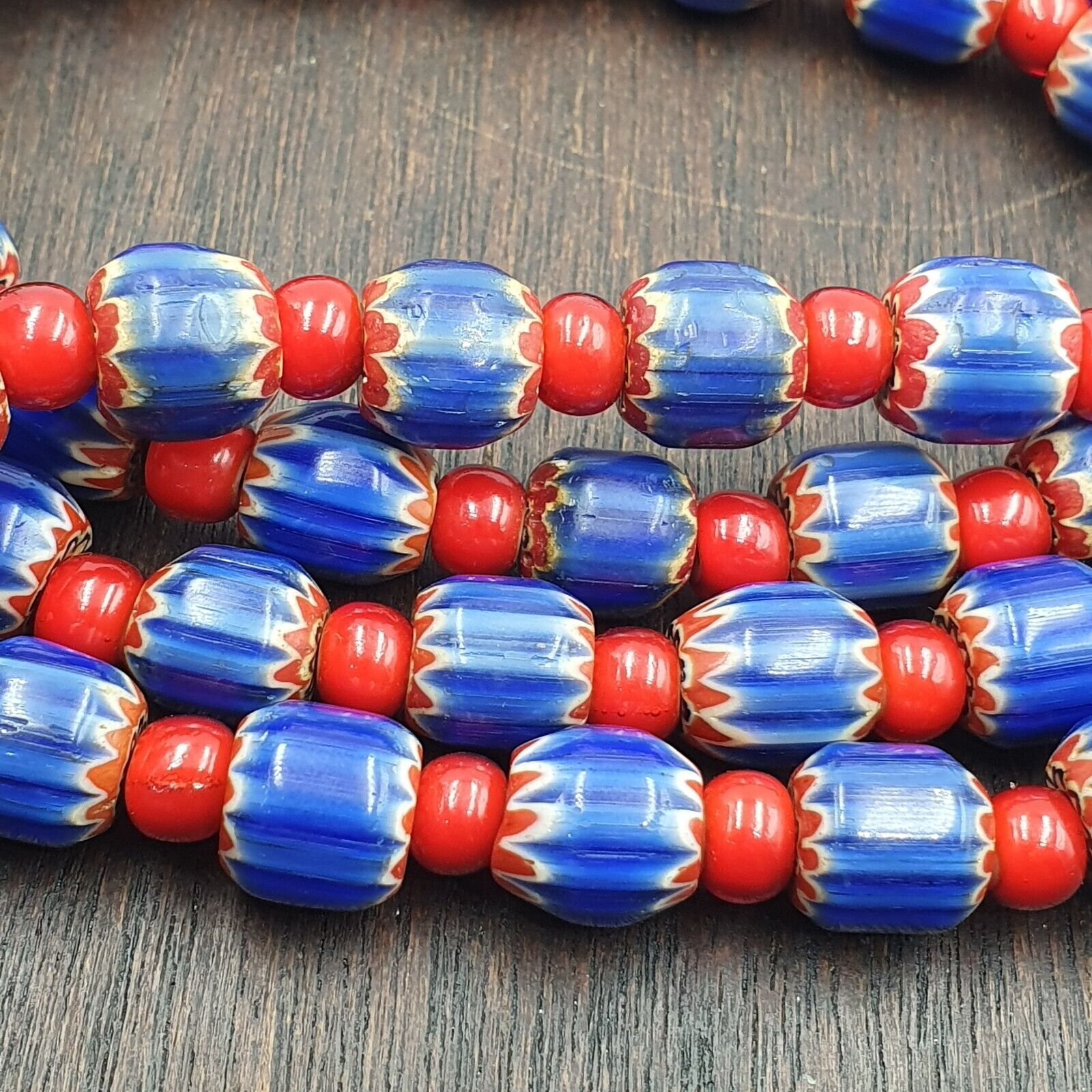 Heritage Jewels: Handcrafted Vintage Venetian Style Blue Chevron Beads Necklace