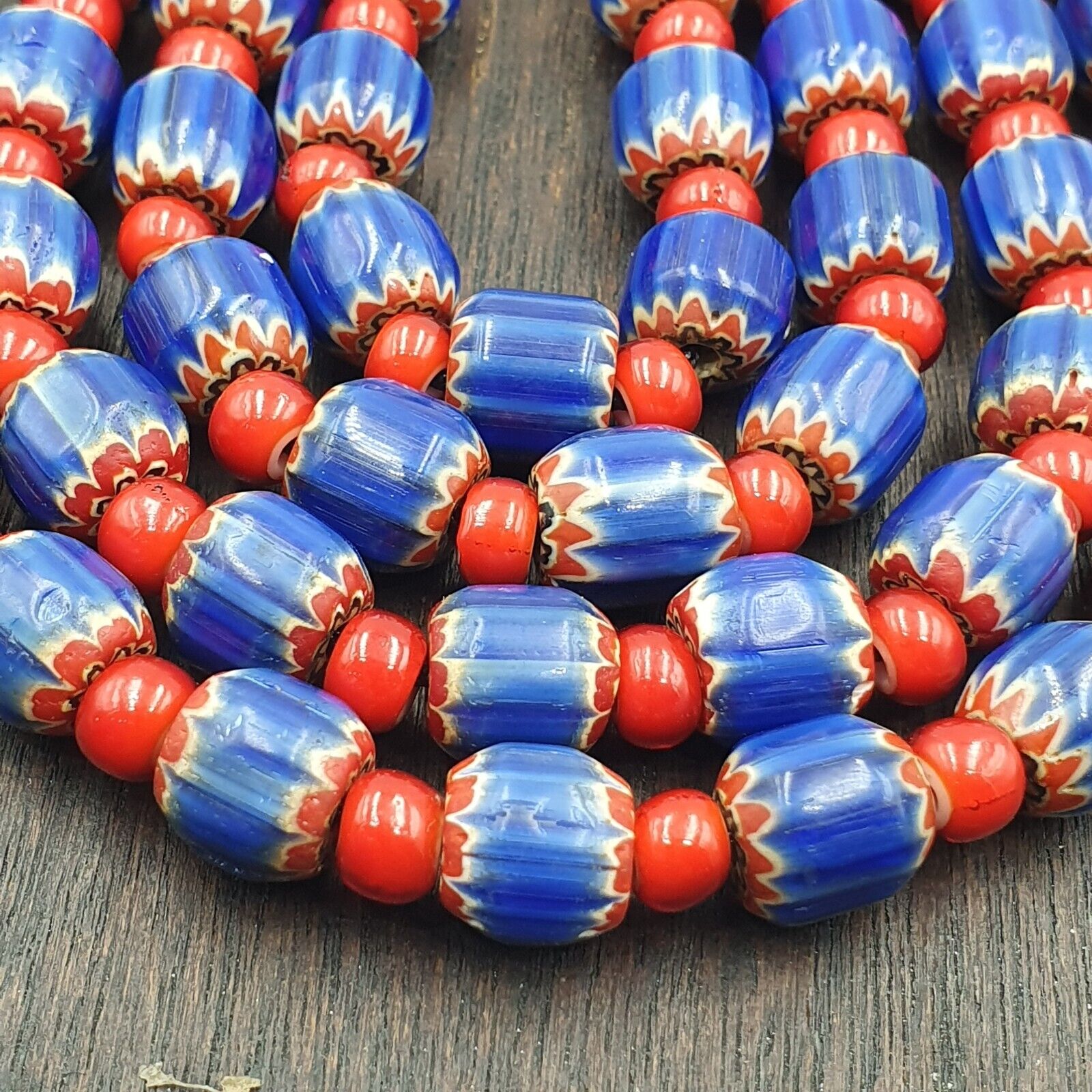 Heritage Jewels: Handcrafted Vintage Venetian Style Blue Chevron Beads Necklace