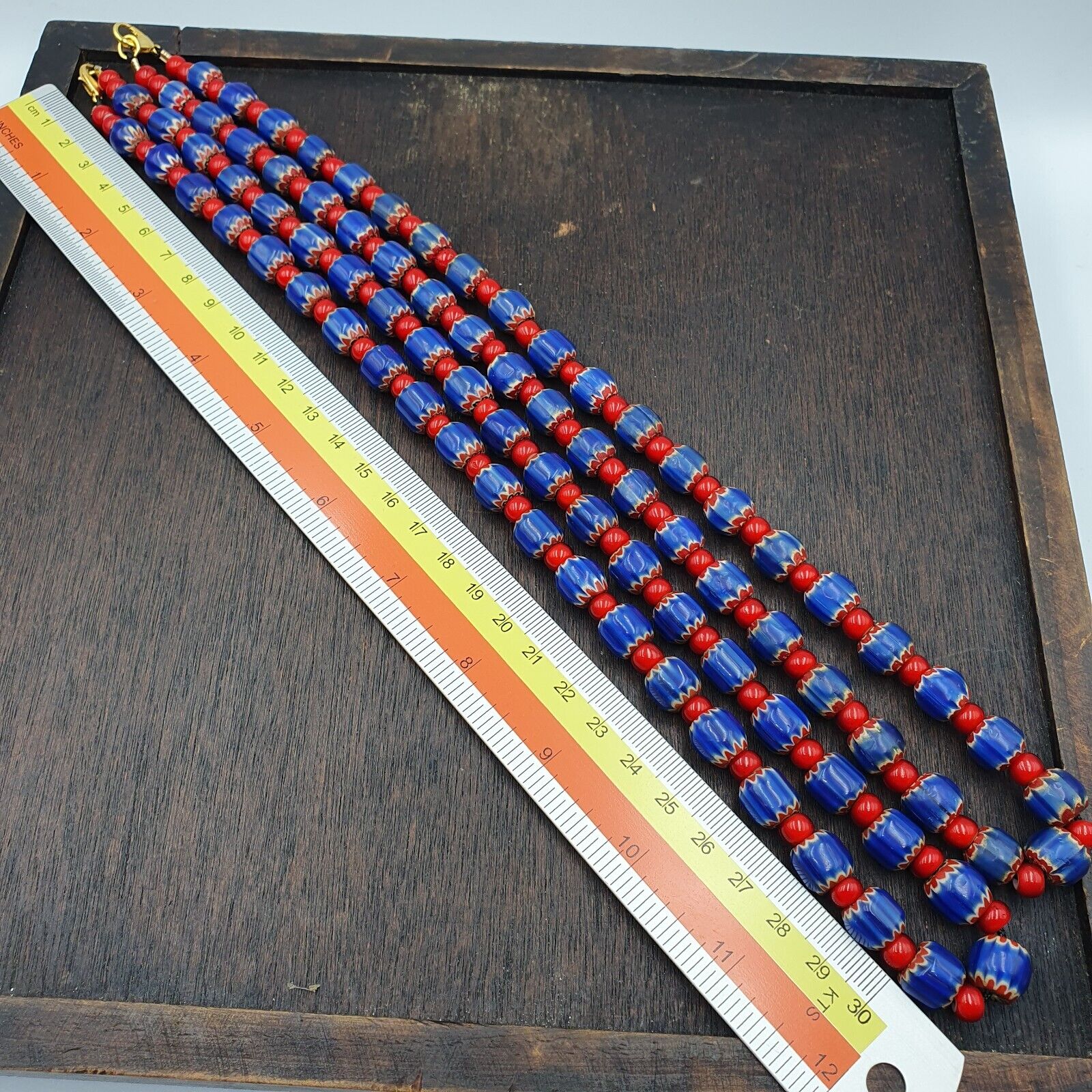 Heritage Jewels: Handcrafted Vintage Venetian Style Blue Chevron Beads Necklace