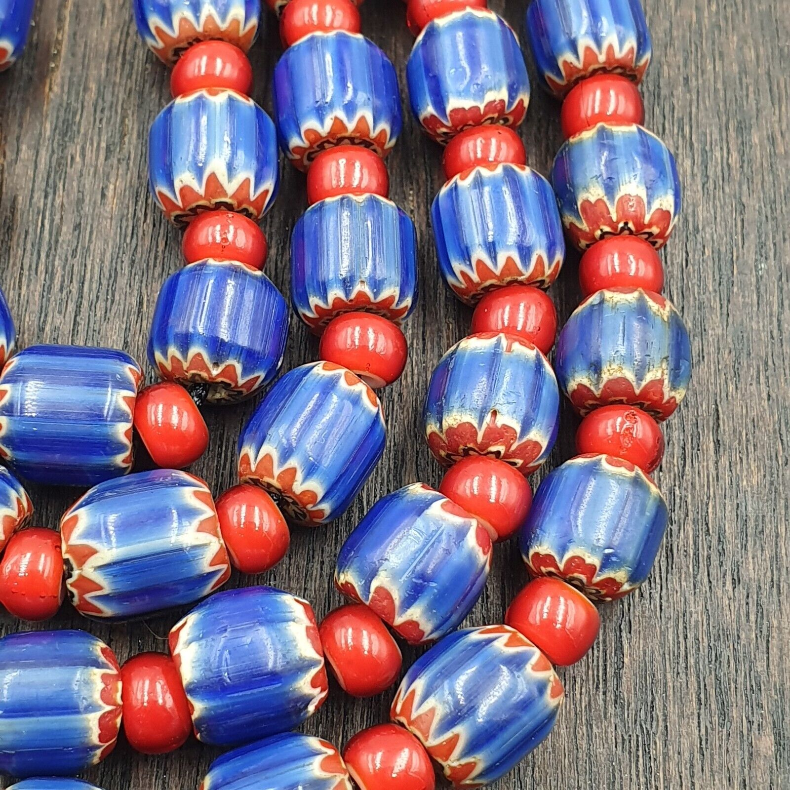 Heritage Jewels: Handcrafted Vintage Venetian Style Blue Chevron Beads Necklace