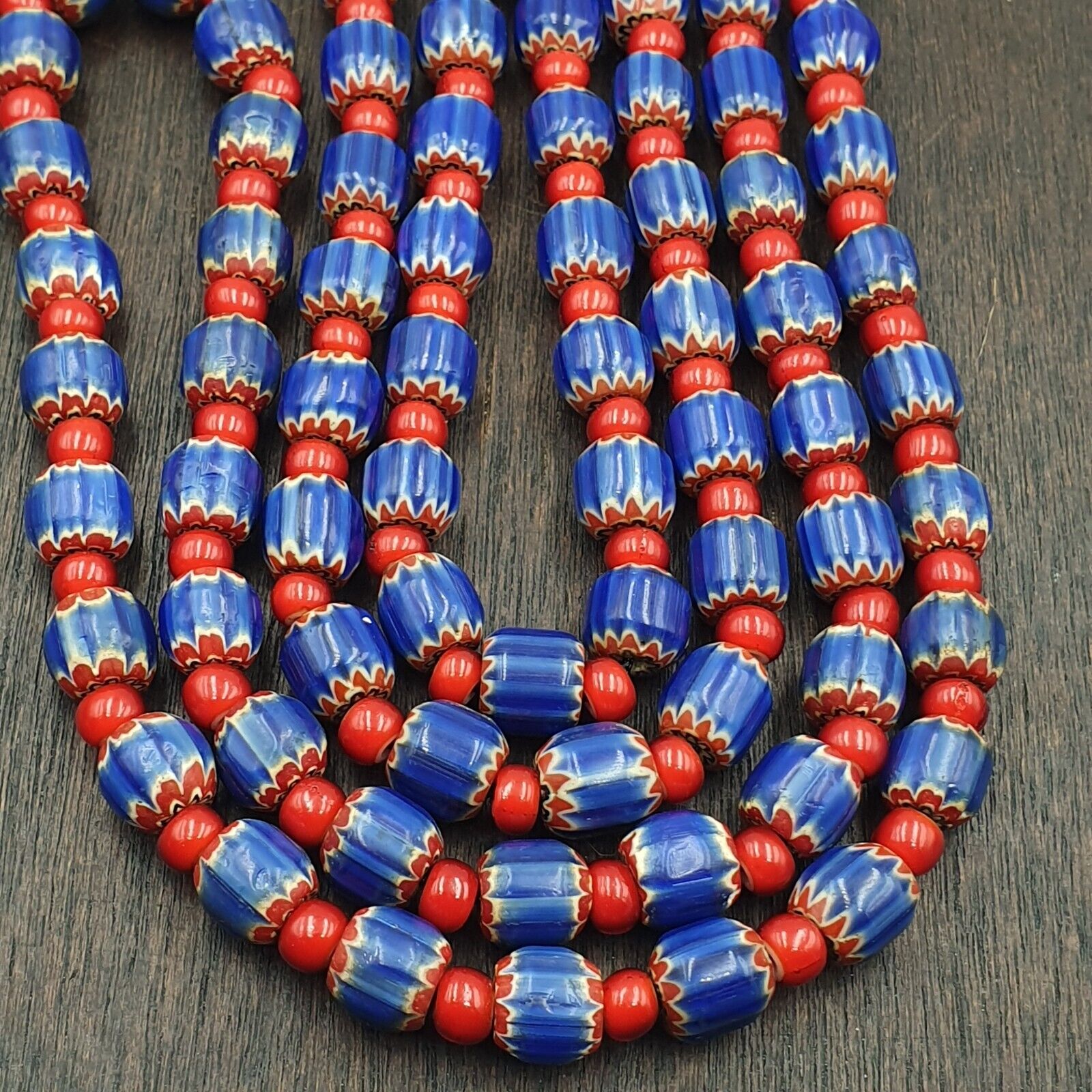 Heritage Jewels: Handcrafted Vintage Venetian Style Blue Chevron Beads Necklace