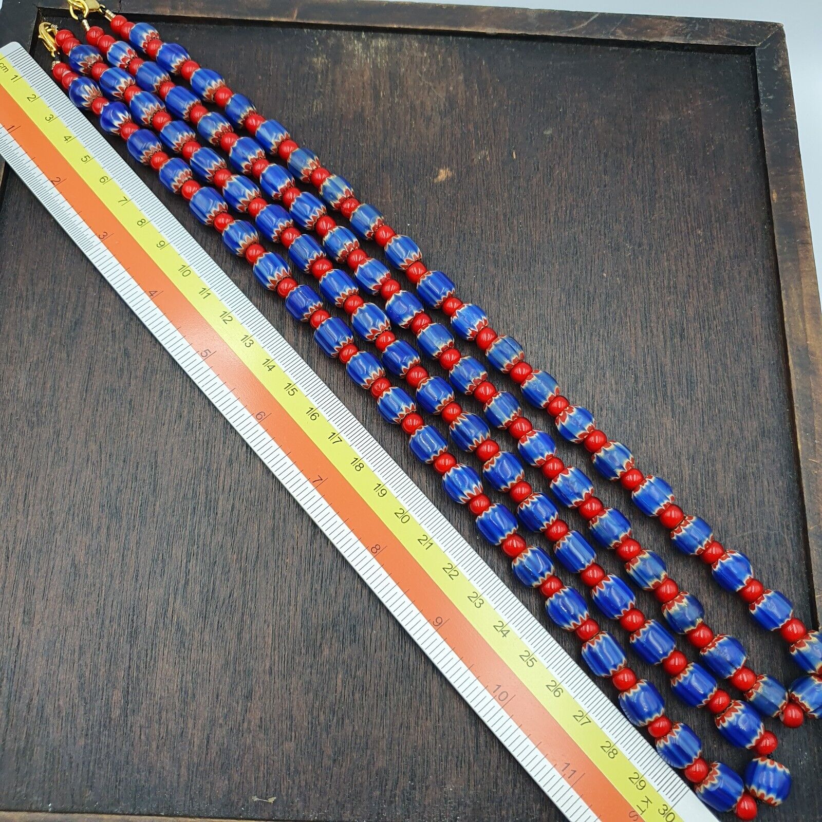 Heritage Jewels: Handcrafted Vintage Venetian Style Blue Chevron Beads Necklace
