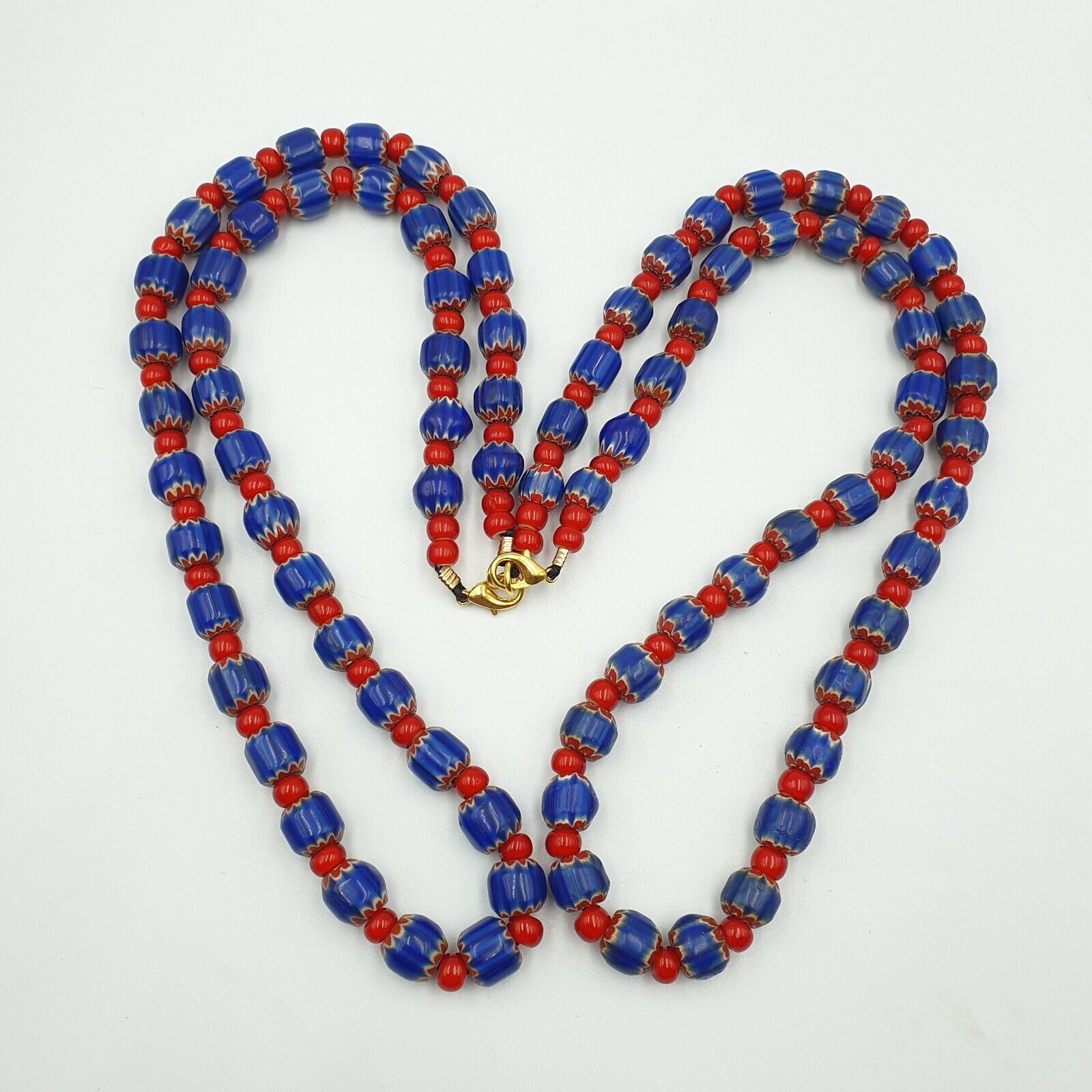 Heritage Jewels: Handcrafted Vintage Venetian Style Blue Chevron Beads Necklace