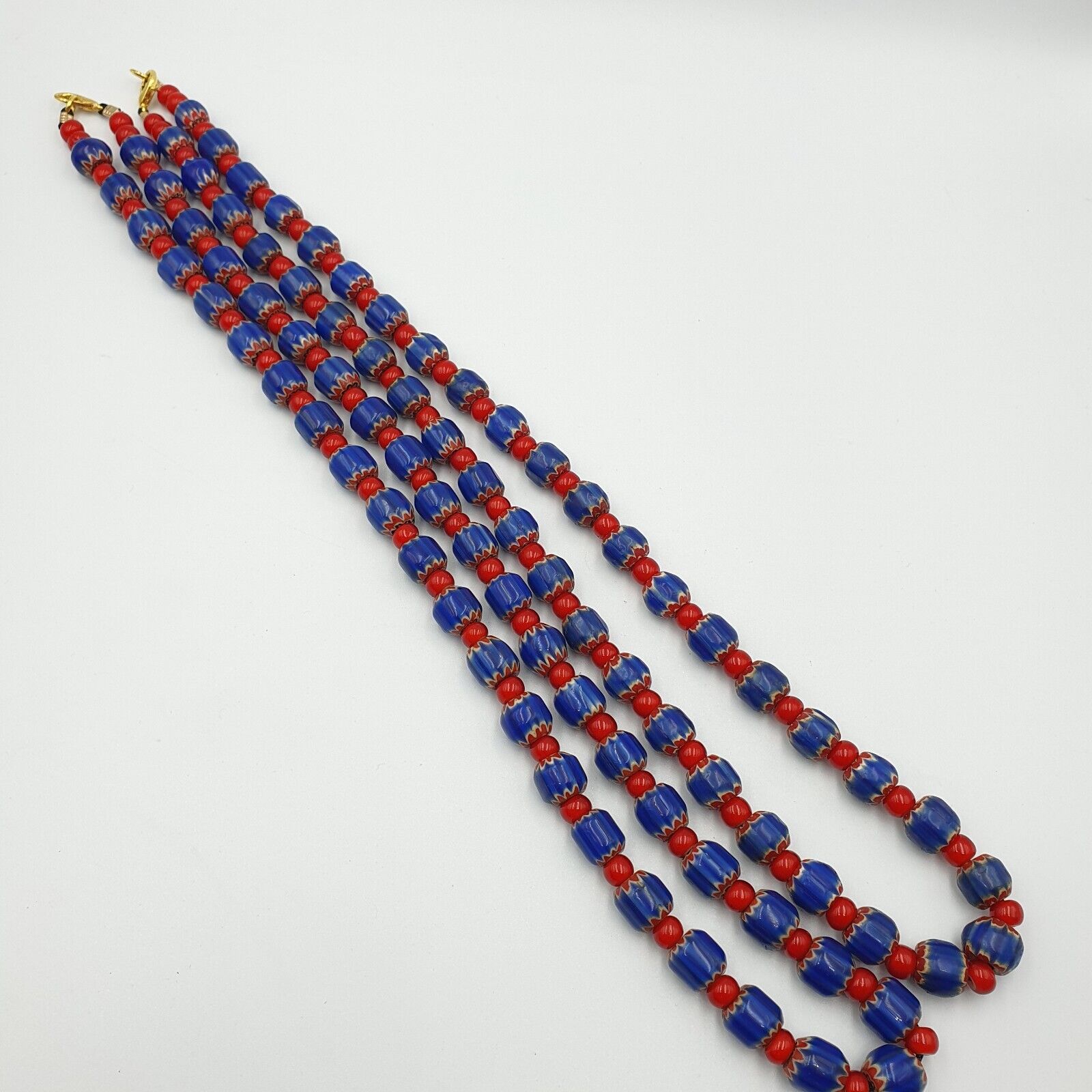 Heritage Jewels: Handcrafted Vintage Venetian Style Blue Chevron Beads Necklace