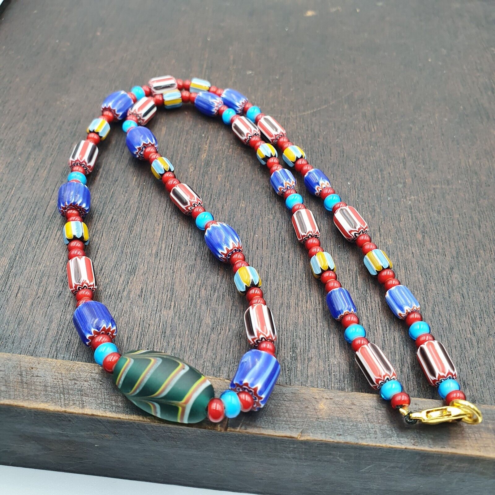 Harmony of Murano Mix Venetian Inspired Beadwork Chevron Beads Necklace NC-503