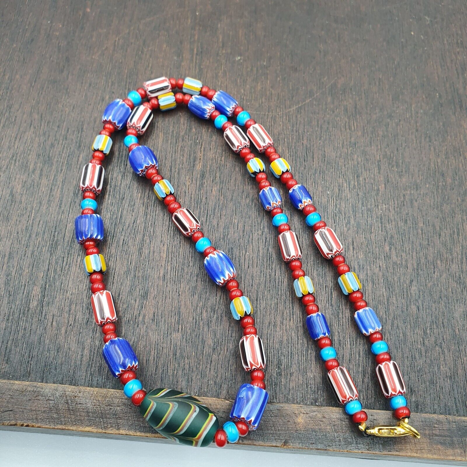 Harmony of Murano Mix Venetian Inspired Beadwork Chevron Beads Necklace NC-503