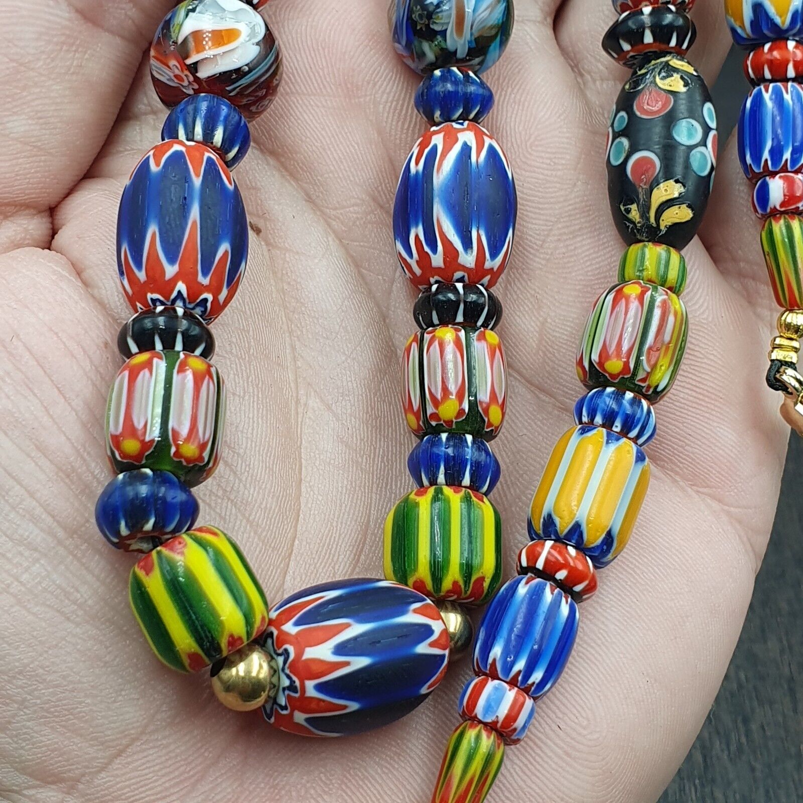 Venetian Style Trade beads Vintage Mix Chevron Glass Beads necklace