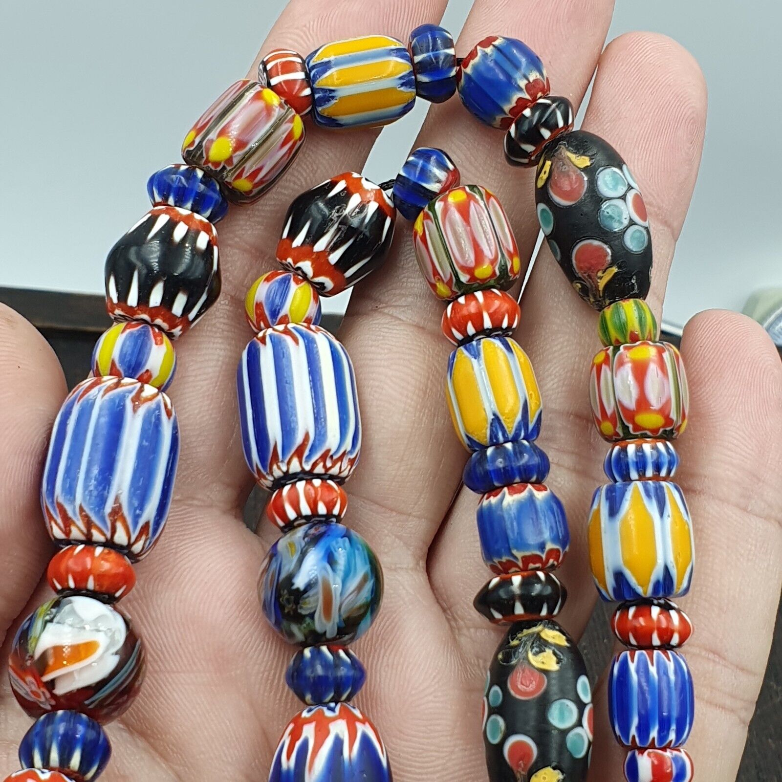 Venetian Style Trade beads Vintage Mix Chevron Glass Beads necklace