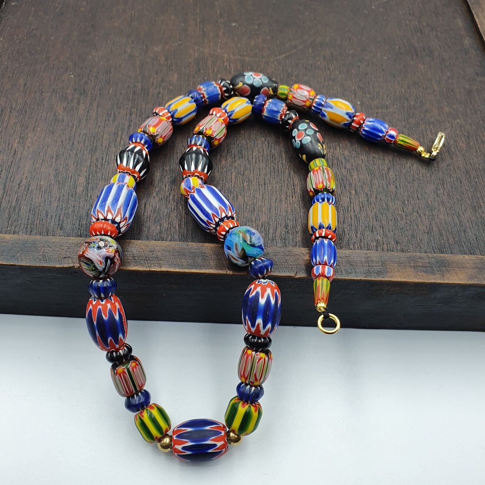 Venetian Style Trade beads Vintage Mix Chevron Glass Beads necklace