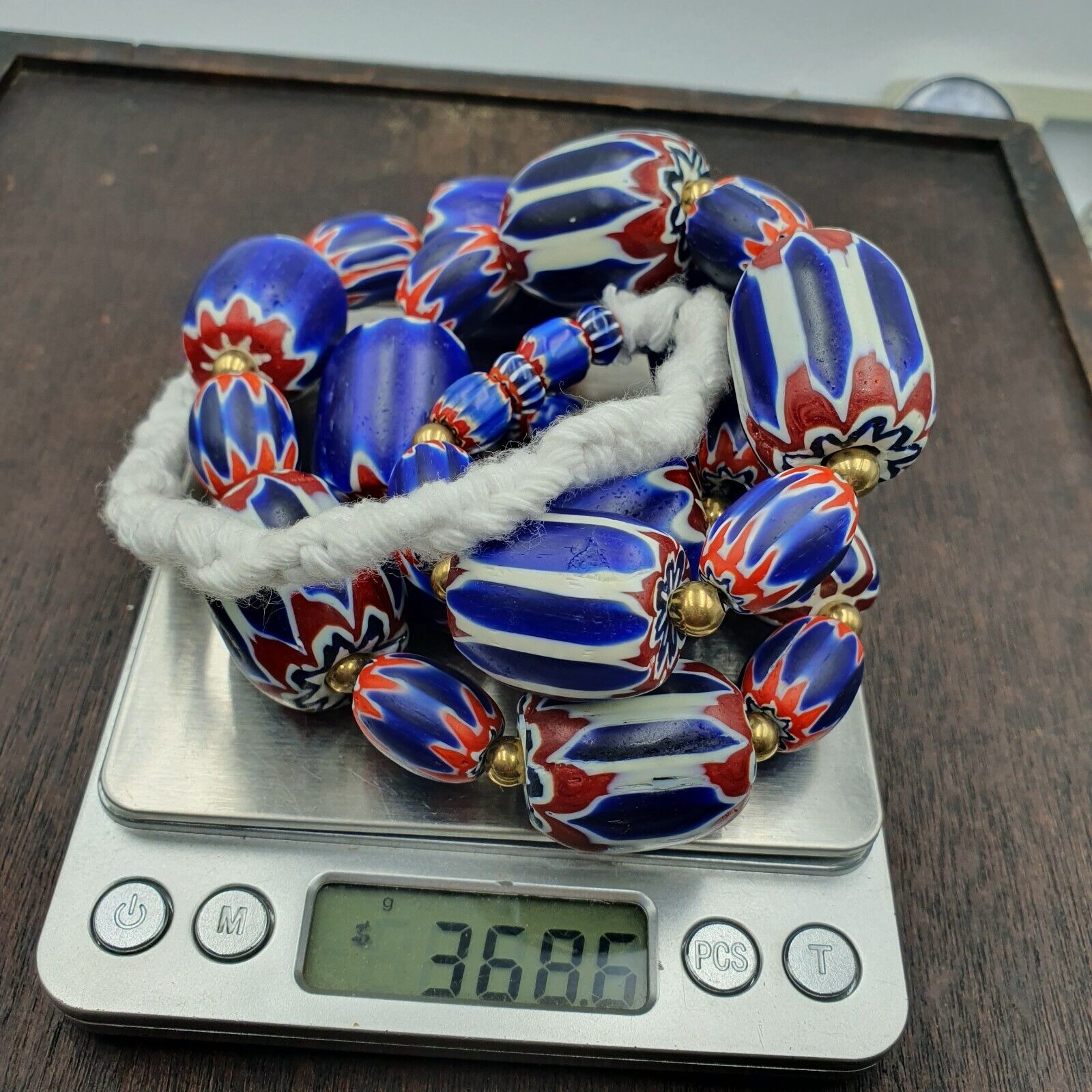 Venetian Style Trade beads Old African Chevron Glass Big Beads Strand 368 grams