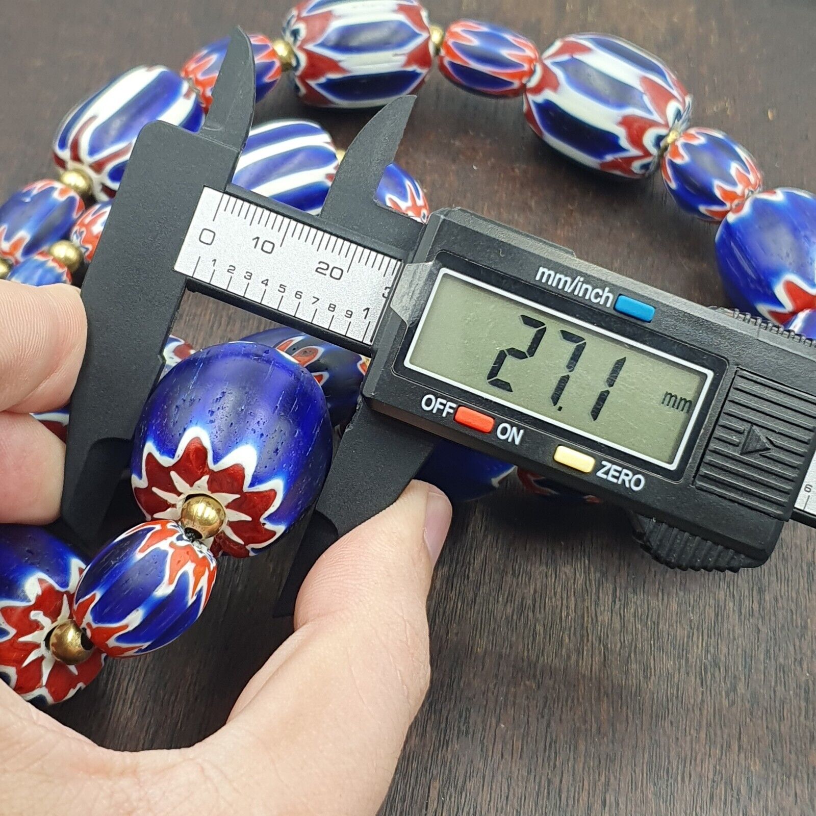 Venetian Style Trade beads Old African Chevron Glass Big Beads Strand 368 grams