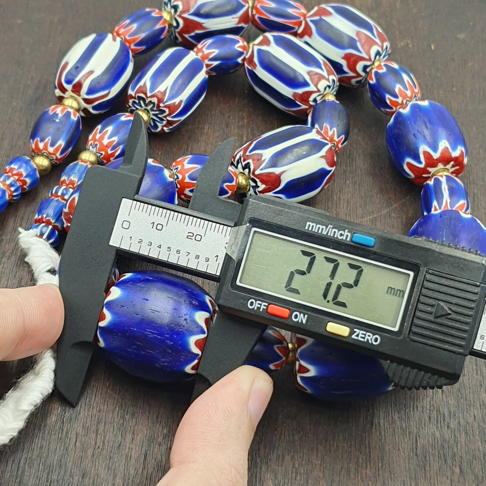 Venetian Style Trade beads Old African Chevron Glass Big Beads Strand 368 grams