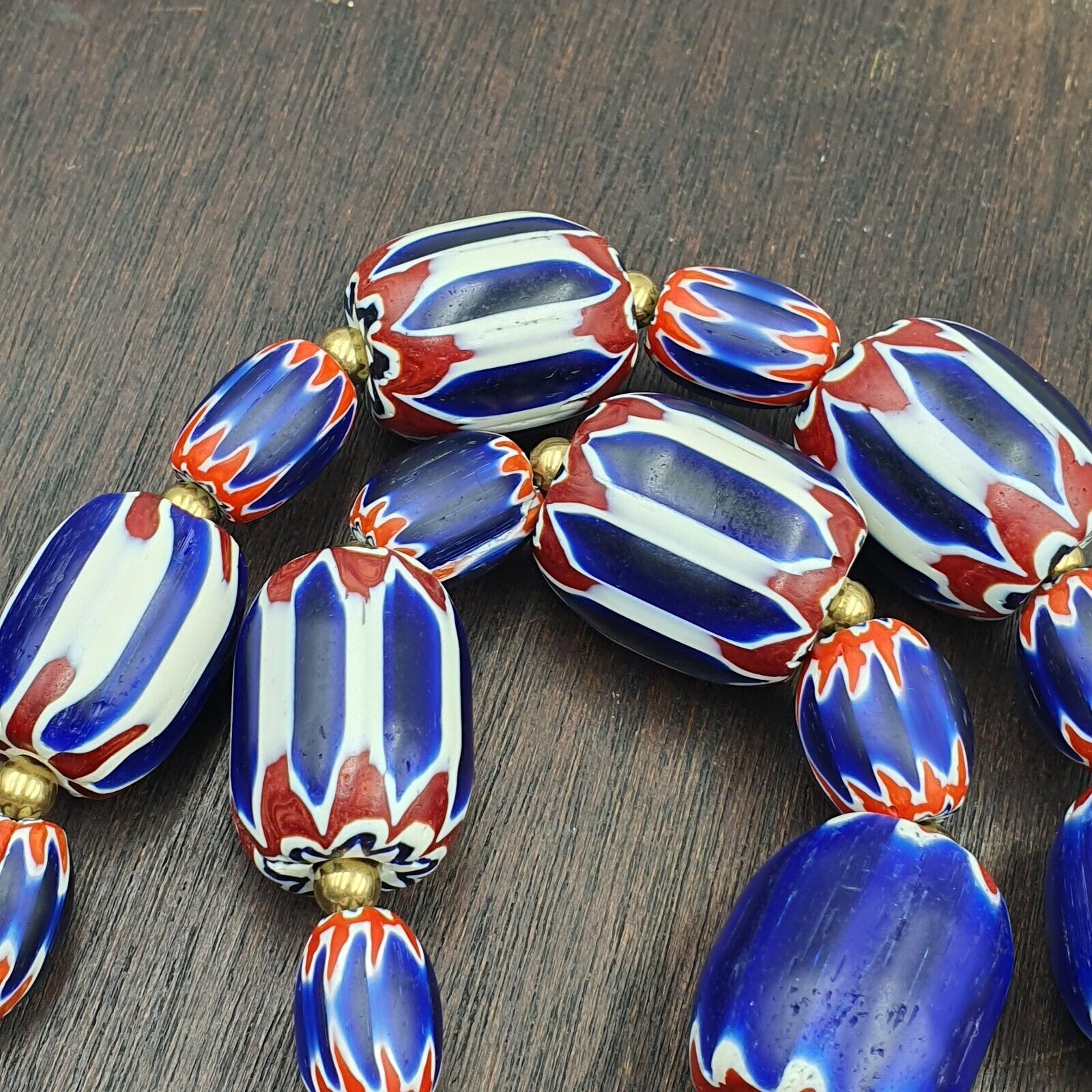 Venetian Style Trade beads Old African Chevron Glass Big Beads Strand 368 grams