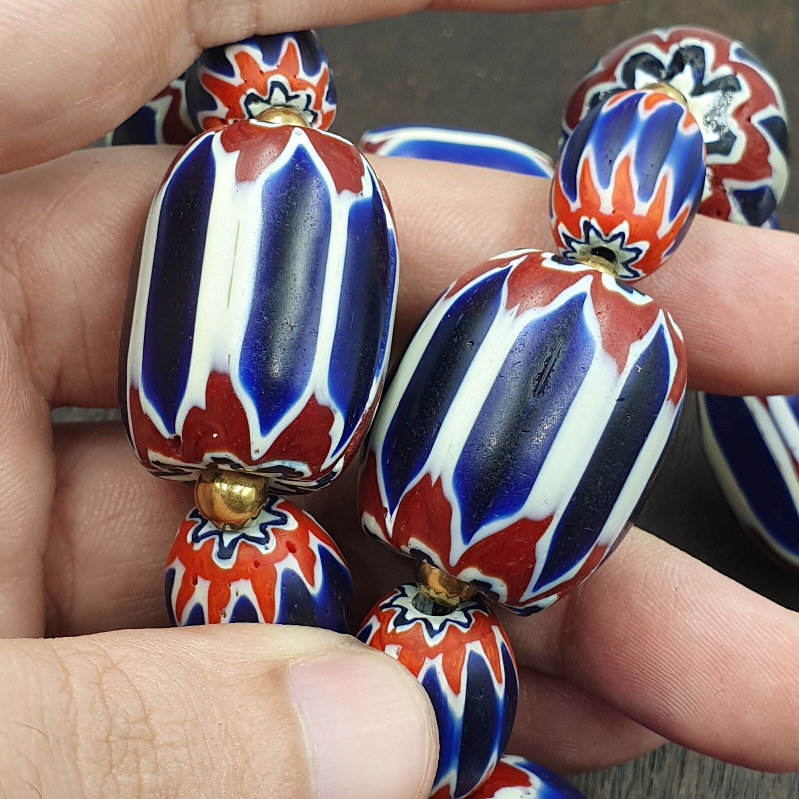 Venetian Style Trade beads Old African Chevron Glass Big Beads Strand 368 grams