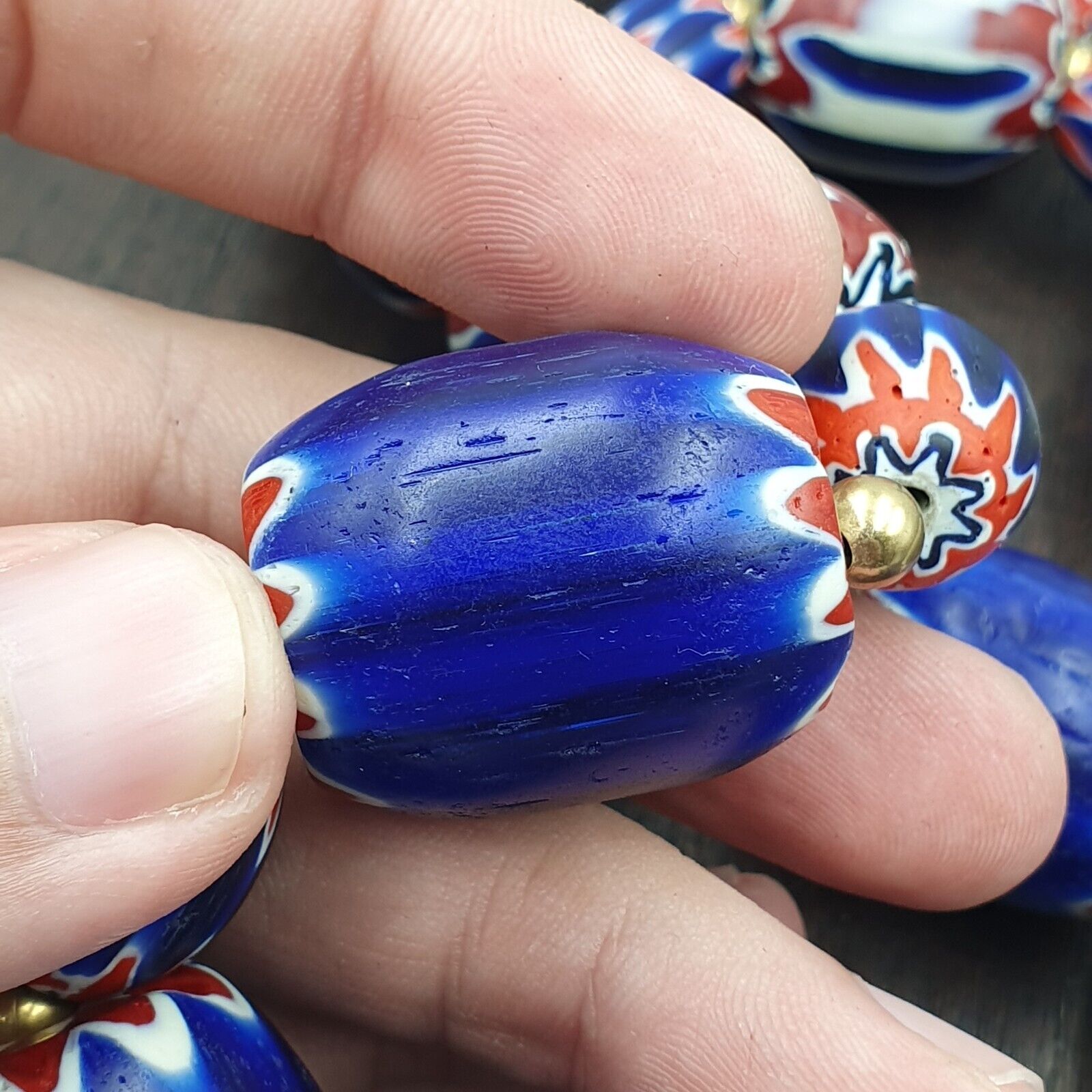 Venetian Style Trade beads Old African Chevron Glass Big Beads Strand 368 grams