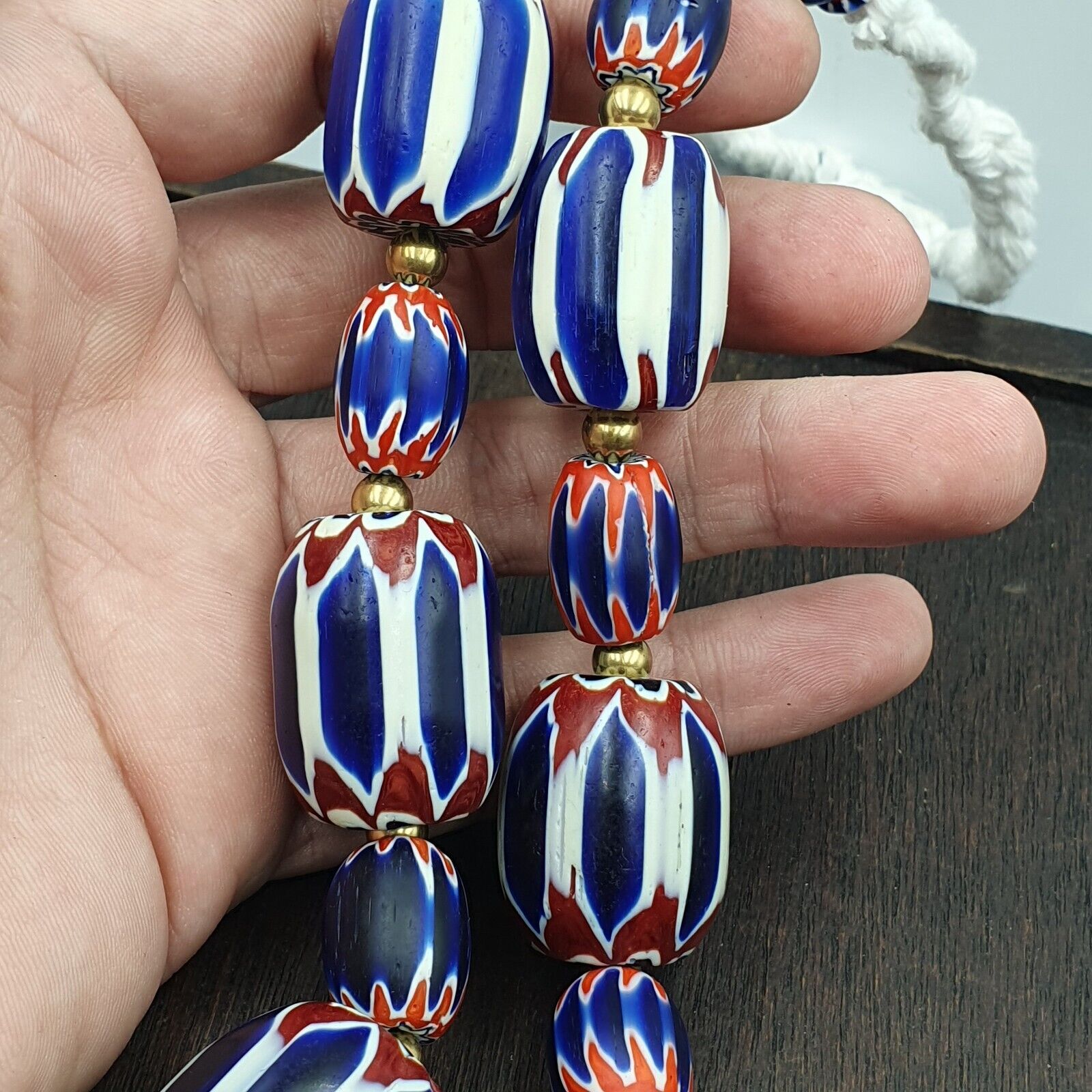 Venetian Style Trade beads Old African Chevron Glass Big Beads Strand 368 grams