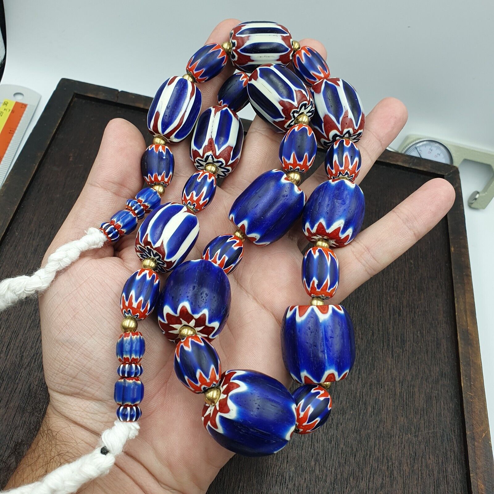 Venetian Style Trade beads Old African Chevron Glass Big Beads Strand 368 grams