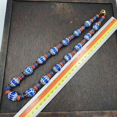 Whispers of History Vintage Venetian Style Blue Chevron Beads Necklace