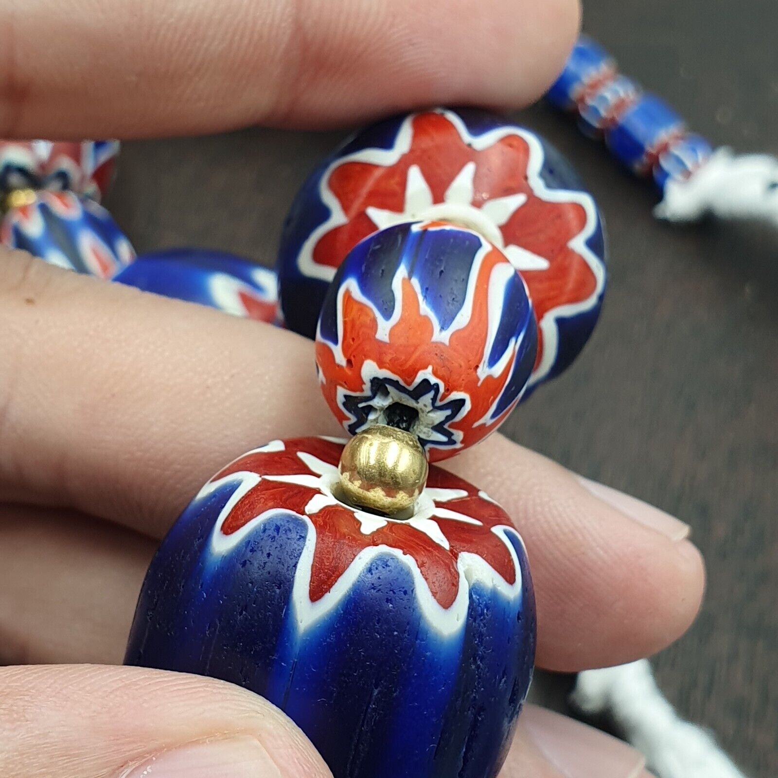 Venetian Style Trade beads Old African Chevron Glass Big Beads Strand 368 grams