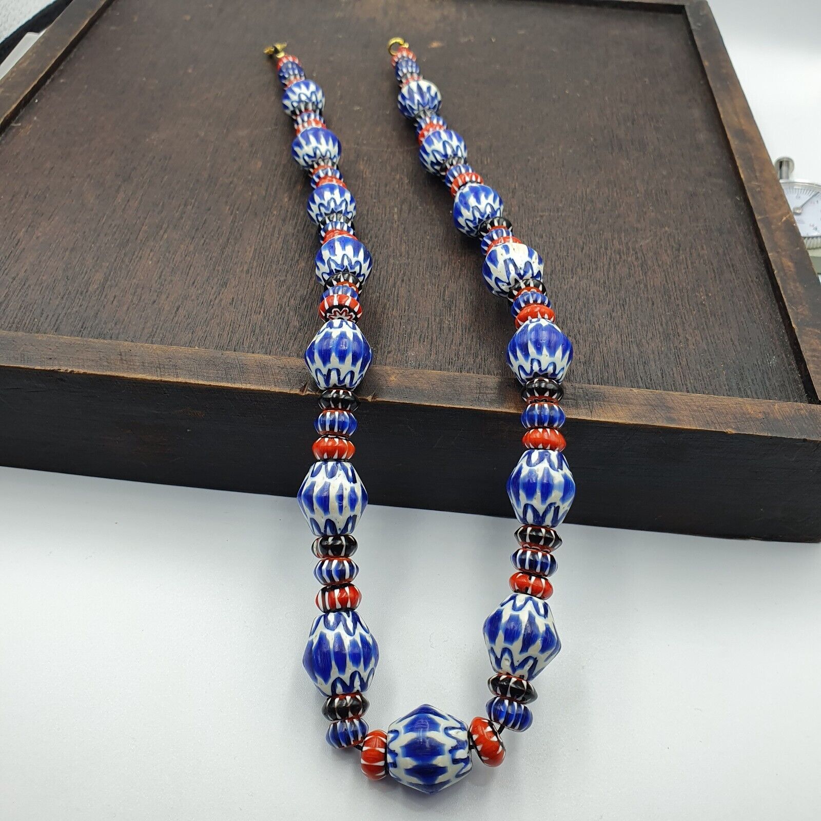 Whispers of History Vintage Venetian Style Blue Chevron Beads Necklace