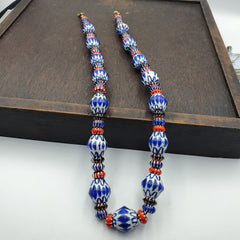 Whispers of History Vintage Venetian Style Blue Chevron Beads Necklace