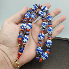 Whispers of History Vintage Venetian Style Blue Chevron Beads Necklace