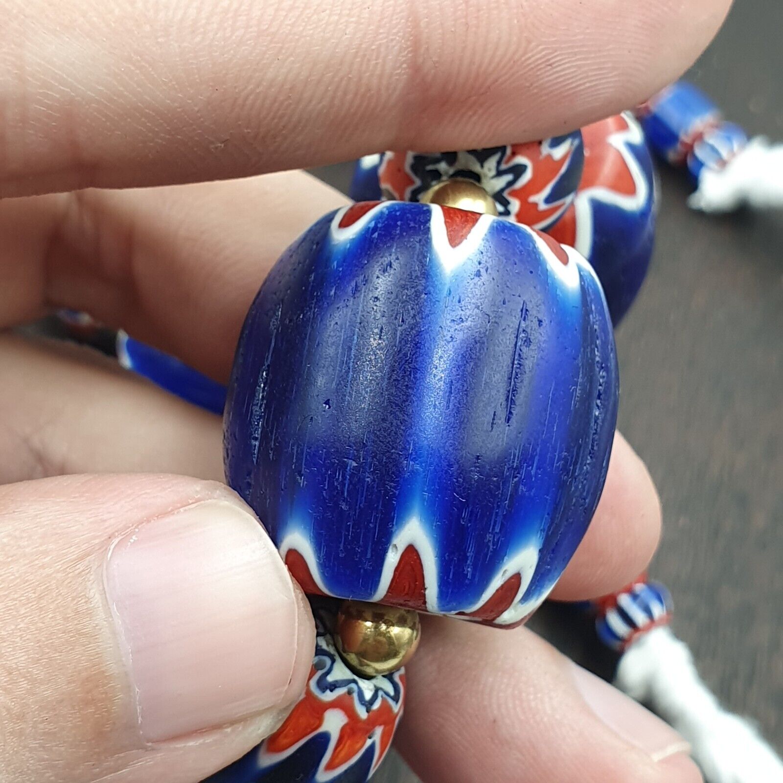 Venetian Style Trade beads Old African Chevron Glass Big Beads Strand 368 grams