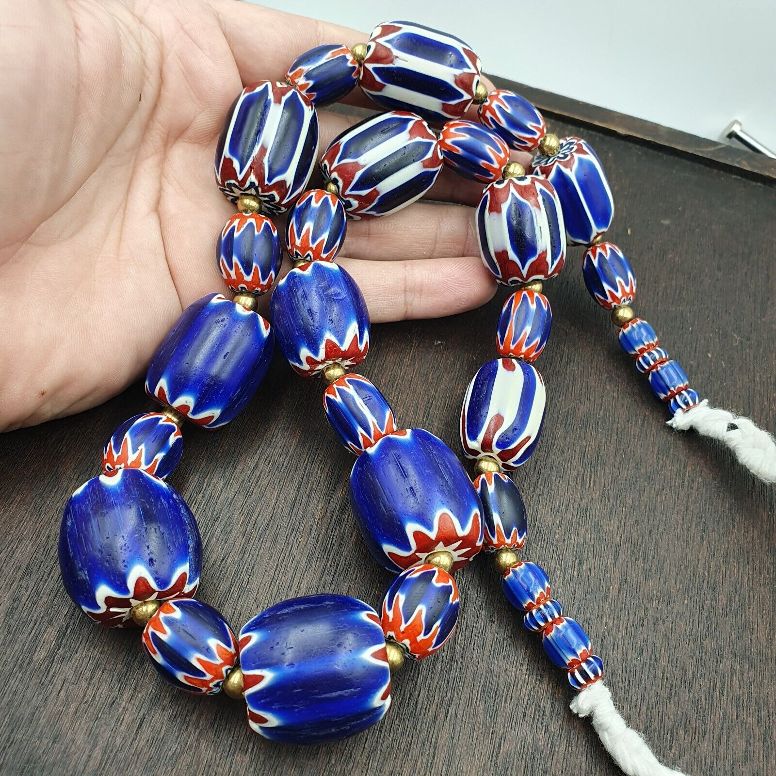 Venetian Style Trade beads Old African Chevron Glass Big Beads Strand 368 grams