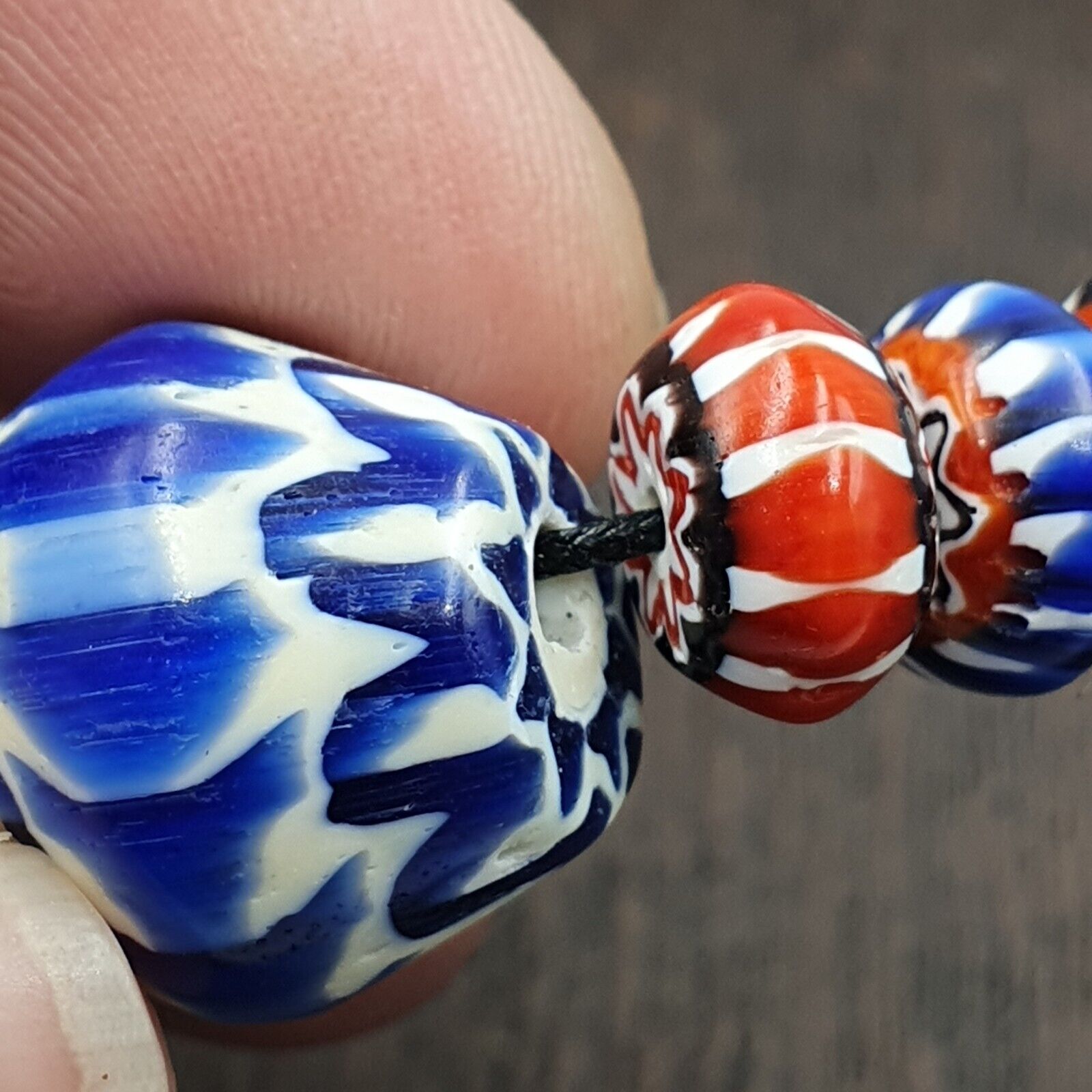 Whispers of History Vintage Venetian Style Blue Chevron Beads Necklace