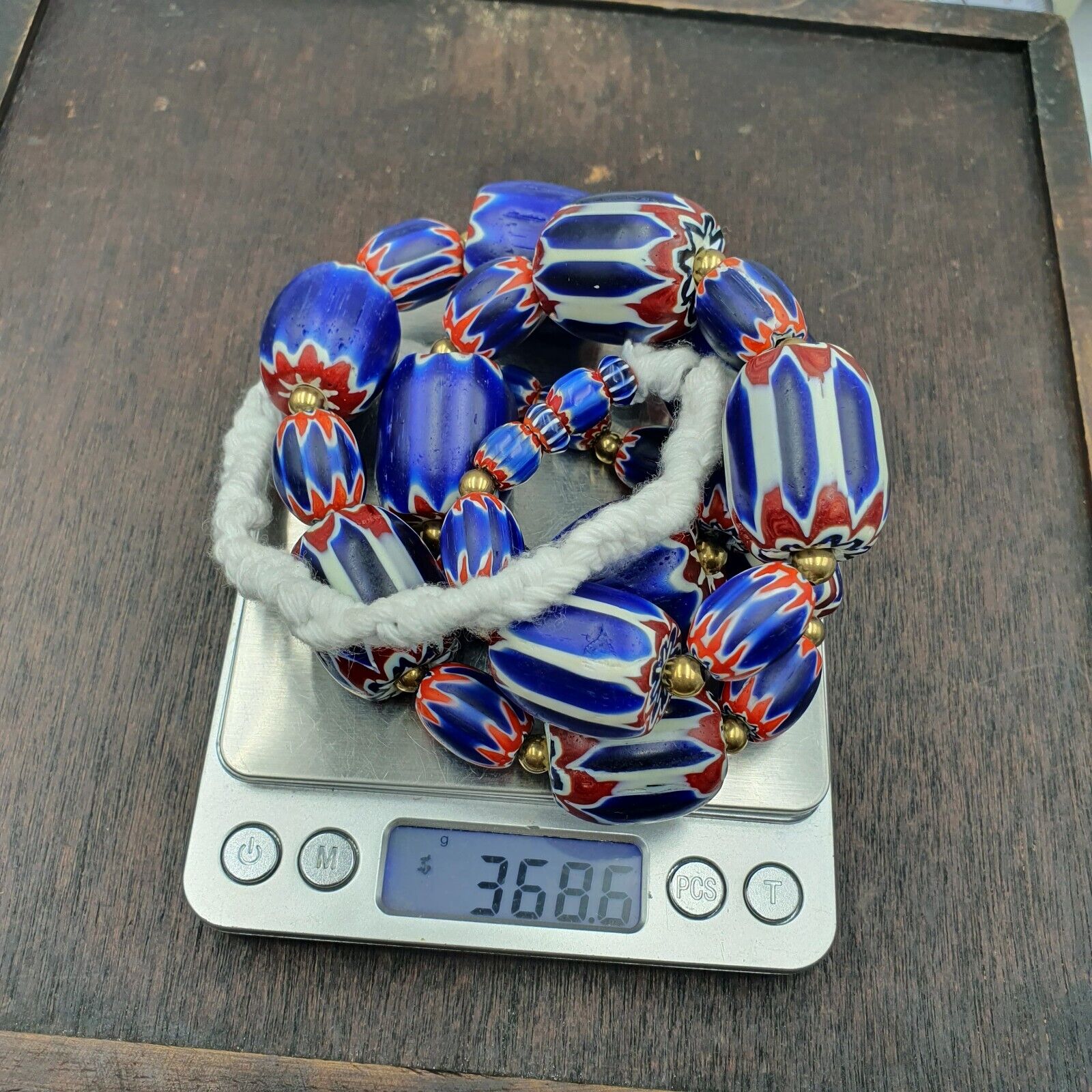 Venetian Style Trade beads Old African Chevron Glass Big Beads Strand 368 grams