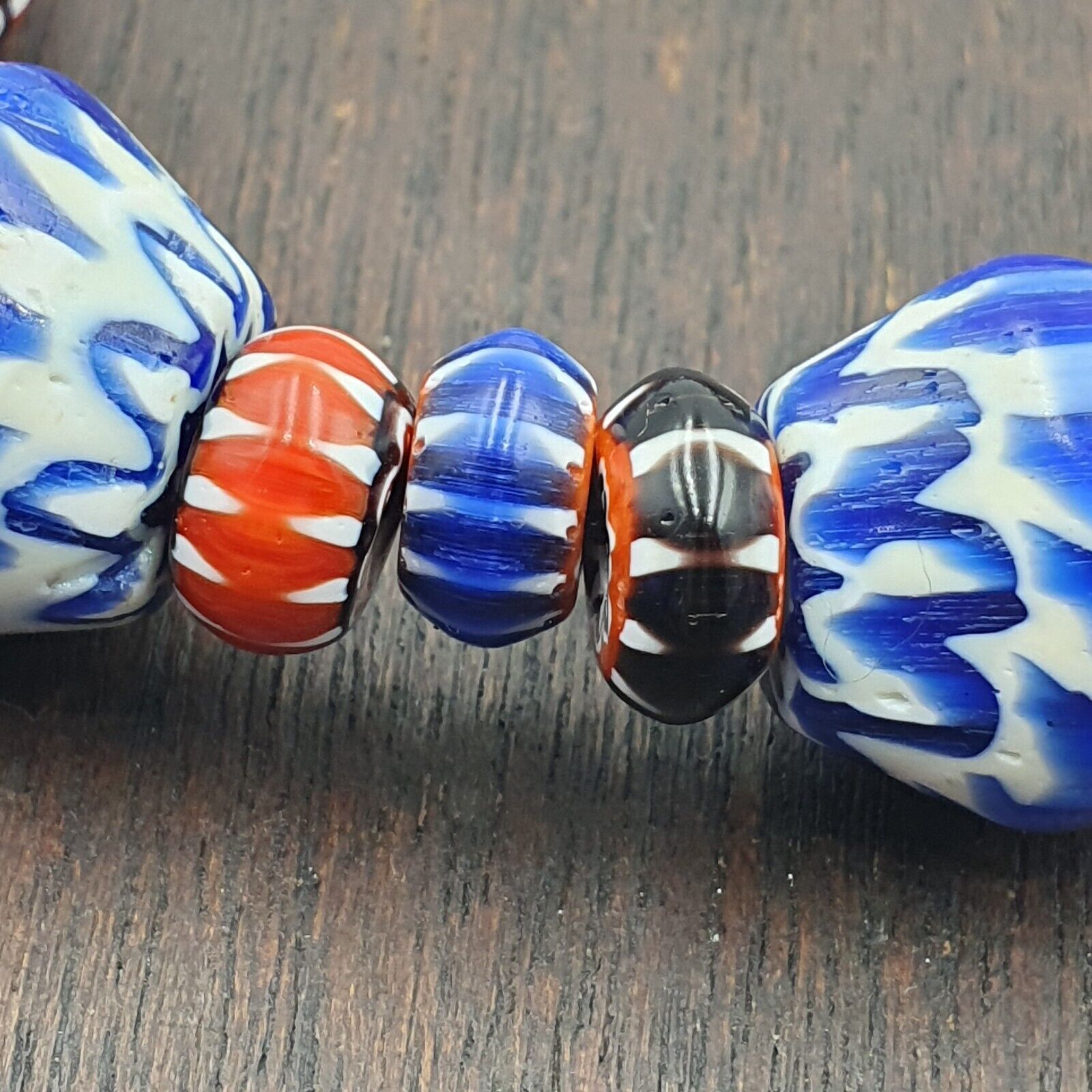 Whispers of History Vintage Venetian Style Blue Chevron Beads Necklace
