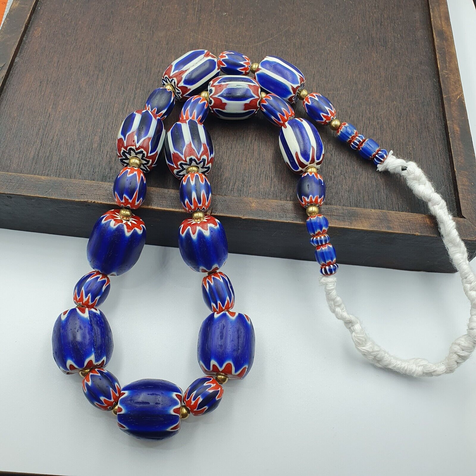 Venetian Style Trade beads Old African Chevron Glass Big Beads Strand 368 grams