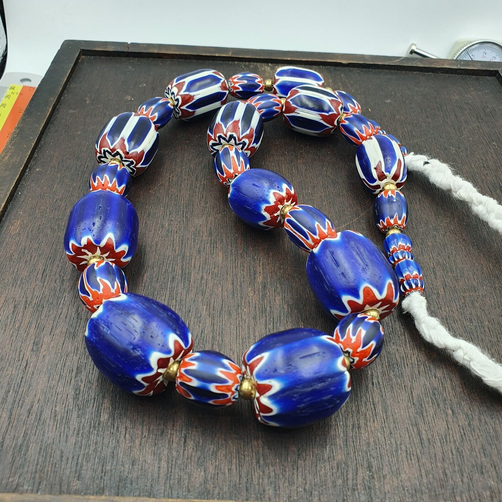 Venetian Style Trade beads Old African Chevron Glass Big Beads Strand 368 grams