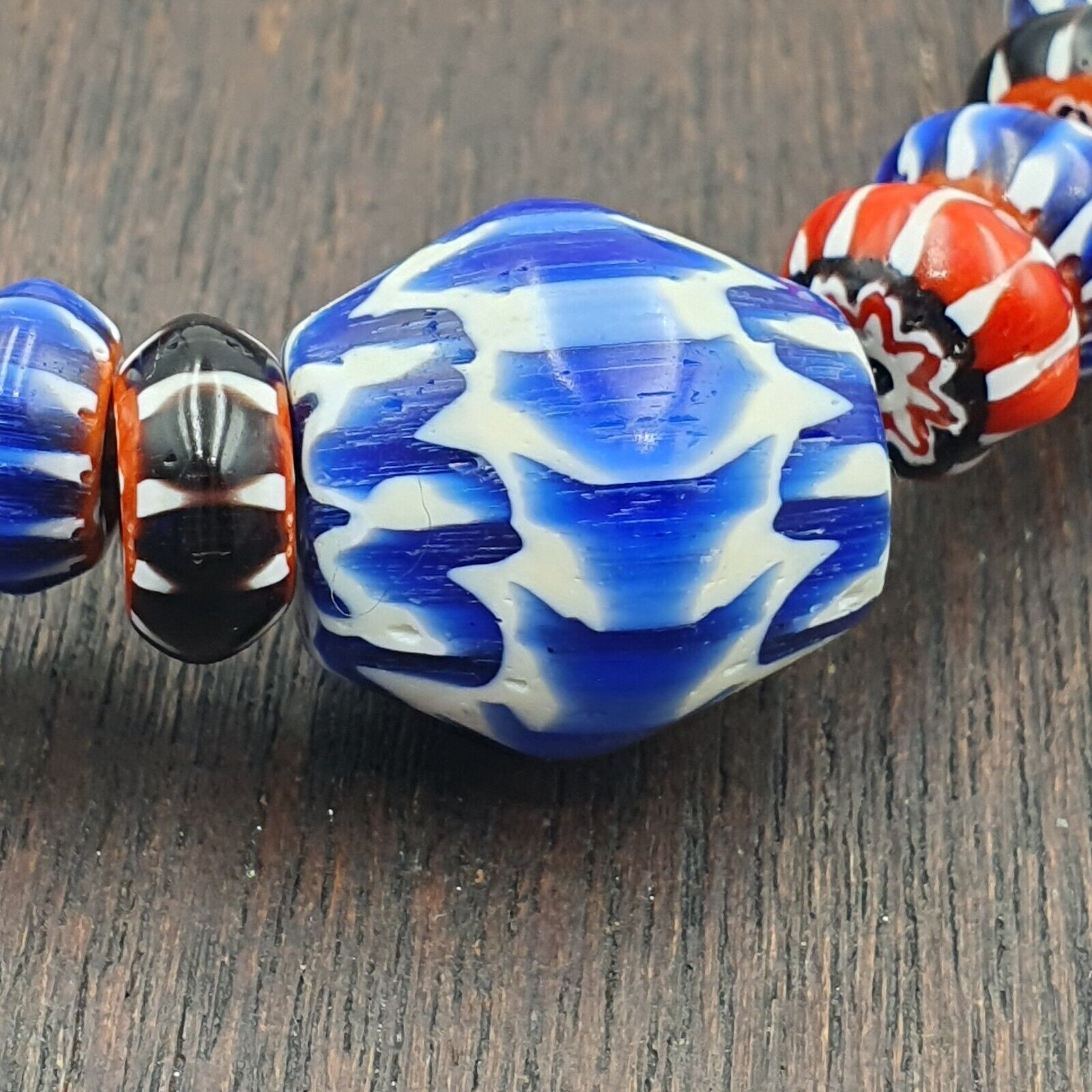 Whispers of History Vintage Venetian Style Blue Chevron Beads Necklace