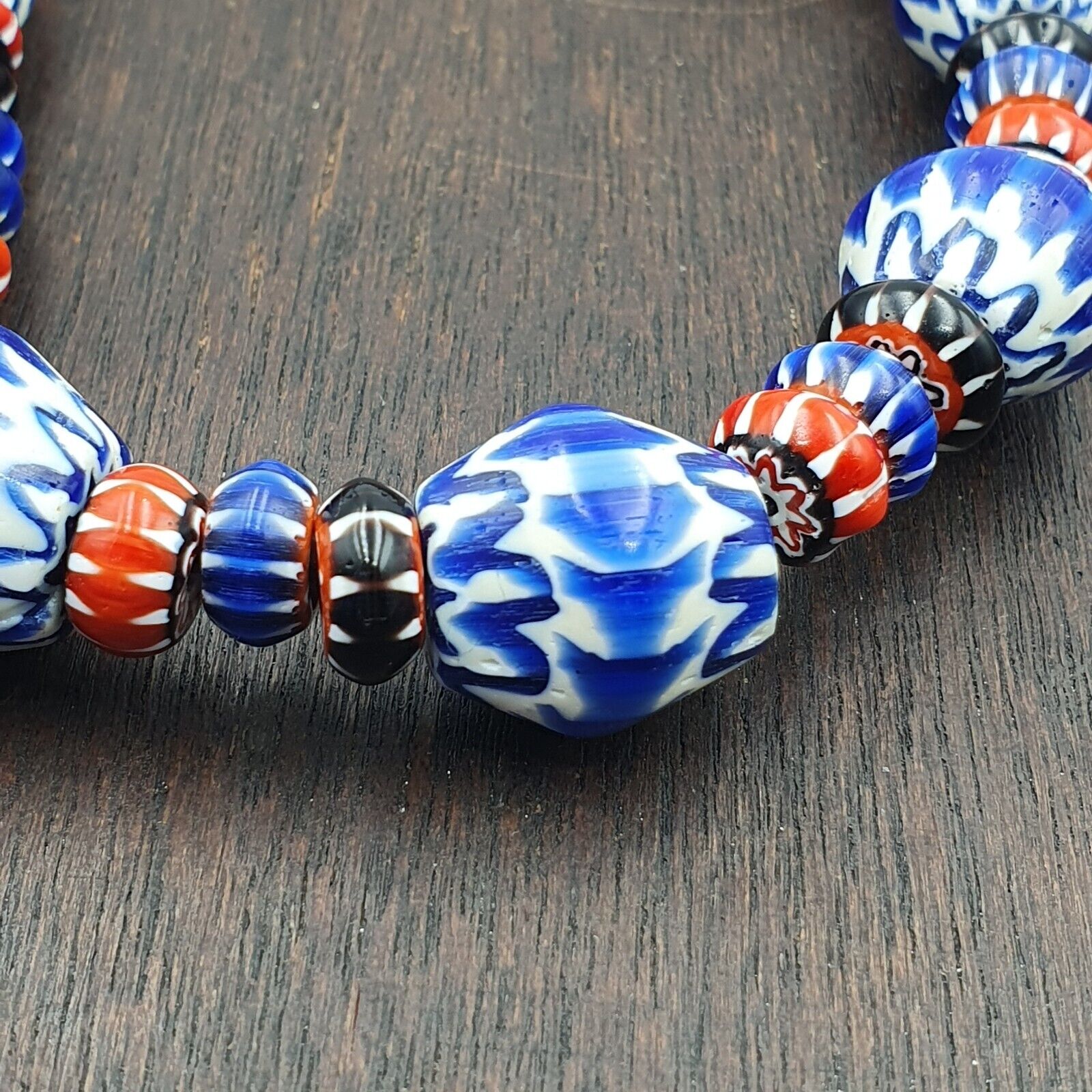 Whispers of History Vintage Venetian Style Blue Chevron Beads Necklace