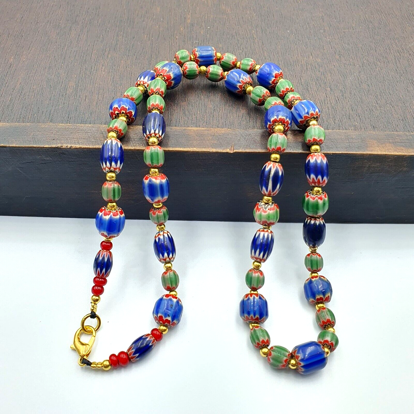 Venetian Style Trade beads Vintage Mix Chevron Beads necklace BCH-33